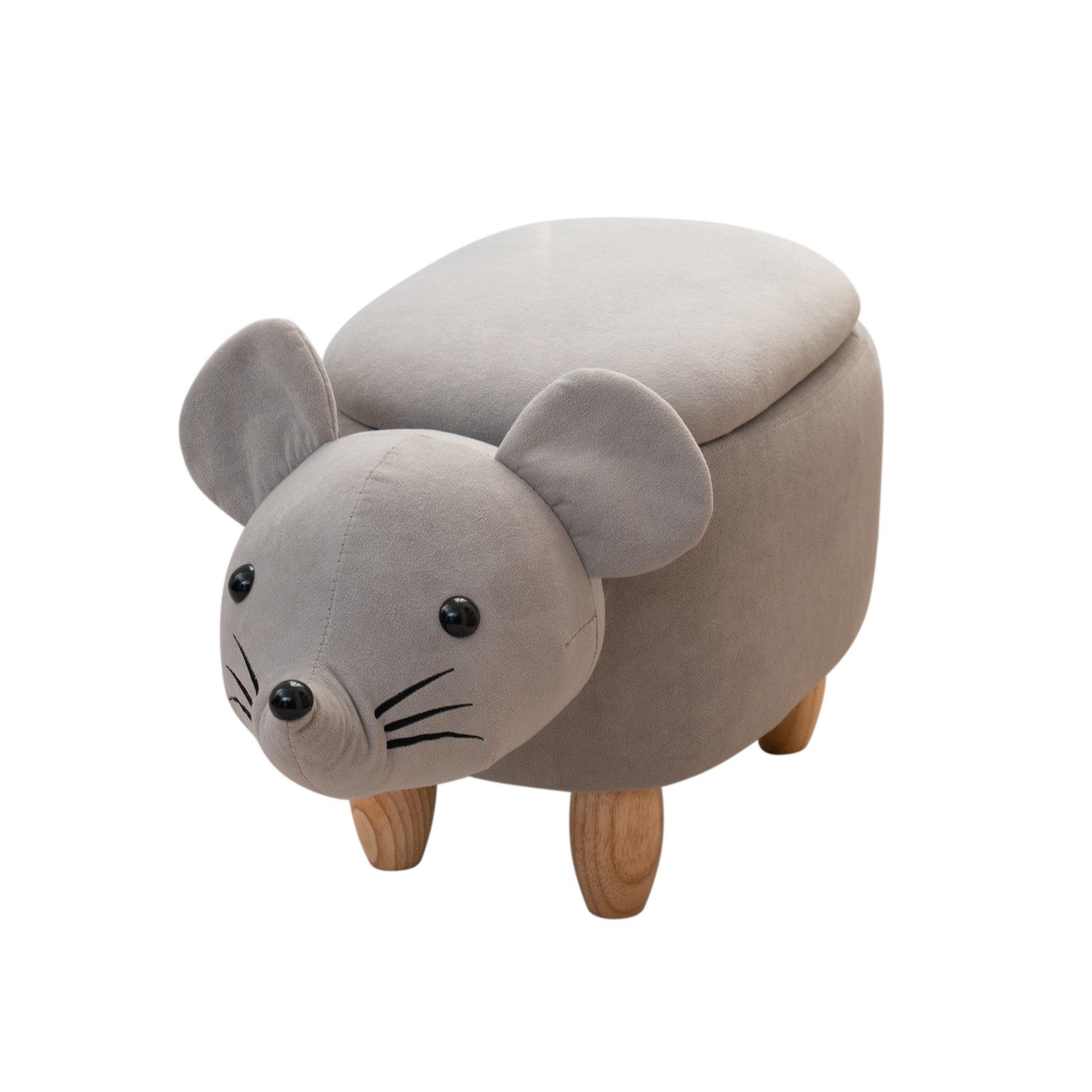 SVITA Kinderhocker Tierhocker, mit Stauraum, Sitzhocker, Sitztruhe, Maus Grau