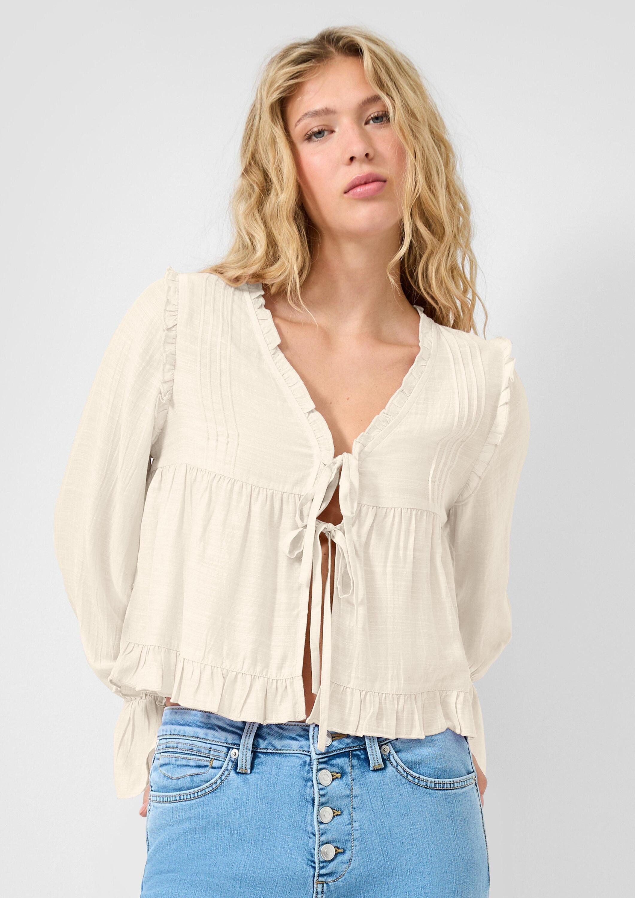 QS Langarmbluse Bluse Feminine Bluse mit Bindedetail und Rüschen günstig online kaufen