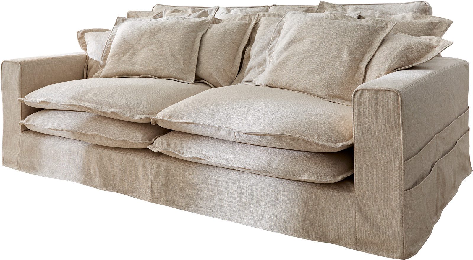 DELIFE Big-Sofa Noelia, Elfenbeinfarben 240x145 cm mit Kissen Hussensofa Sofa Couch
