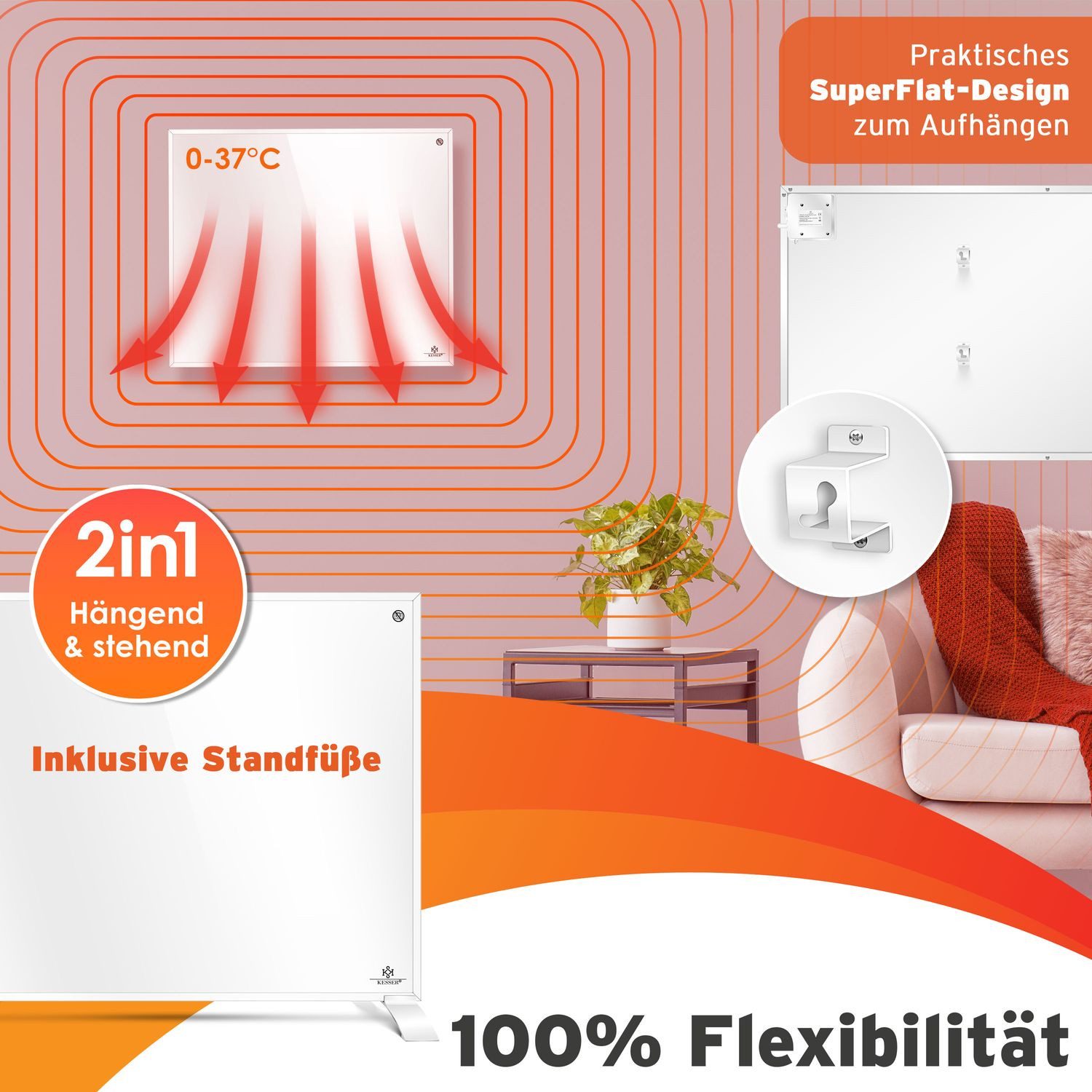 KESSER Infrarotheizung, Infrarotheizung Energiesparend Infrarot 2in1 Standgerät