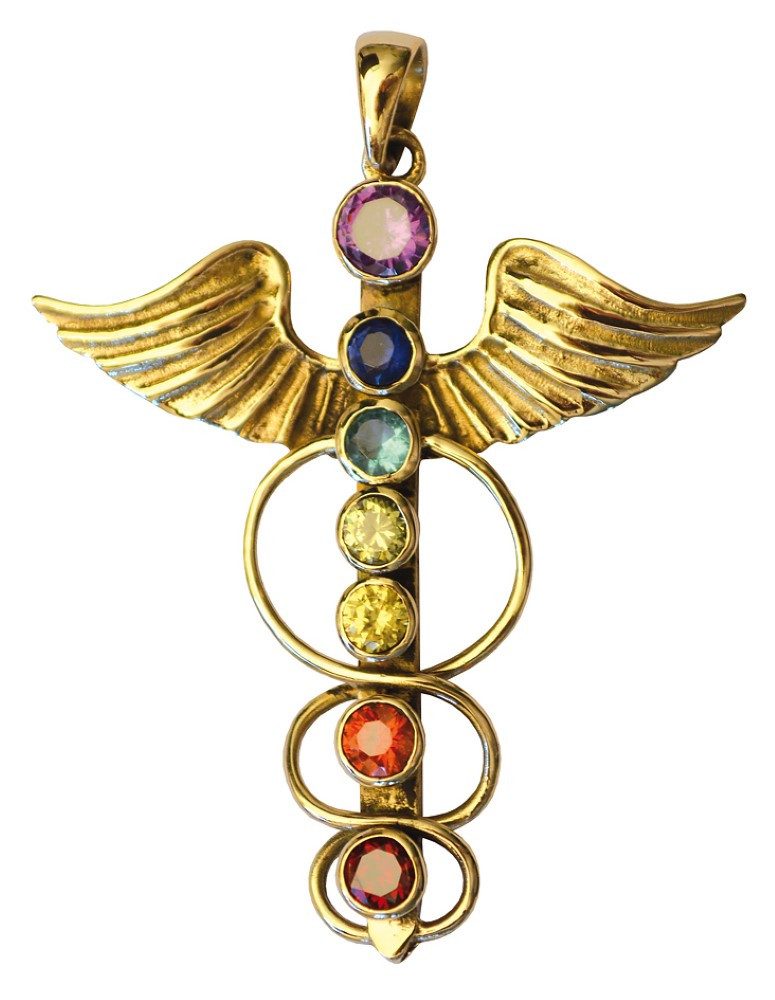 Amulett Anhänger "Angel-Kundalini" mit Chakrasteinen Messing