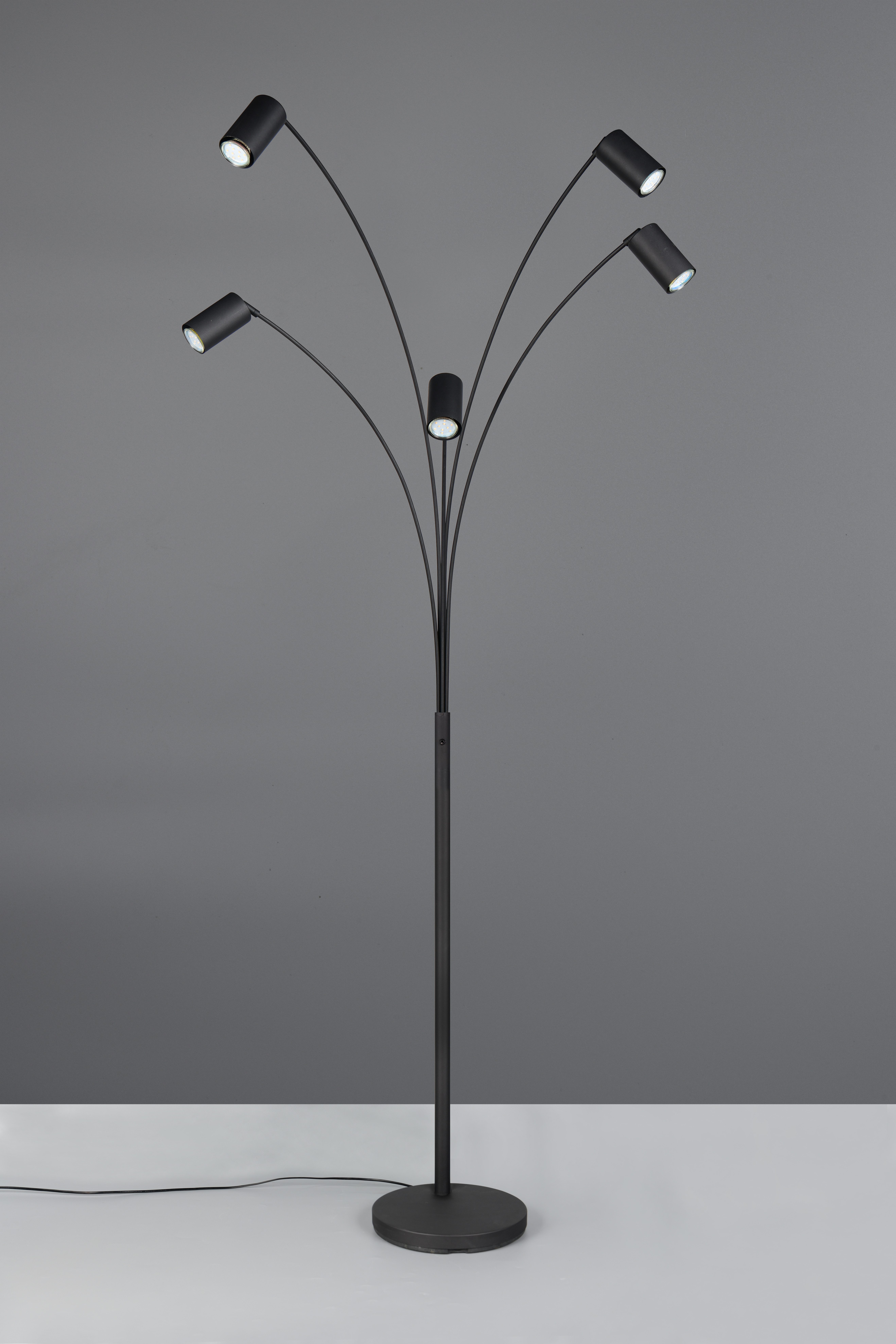 TRIO Leuchten Stehlampe MARLEY, 5-flammige Bogenleuchte, exkl 5x GU10 max 10W, Kippschalter, Ein-/Ausschalter, Leuchtmittel wechselbar, warmweiß - kaltweiß, Höhe 200 cm, Leuchtenarme flexibel verstellbar Leseleuchte Stehleuchte
