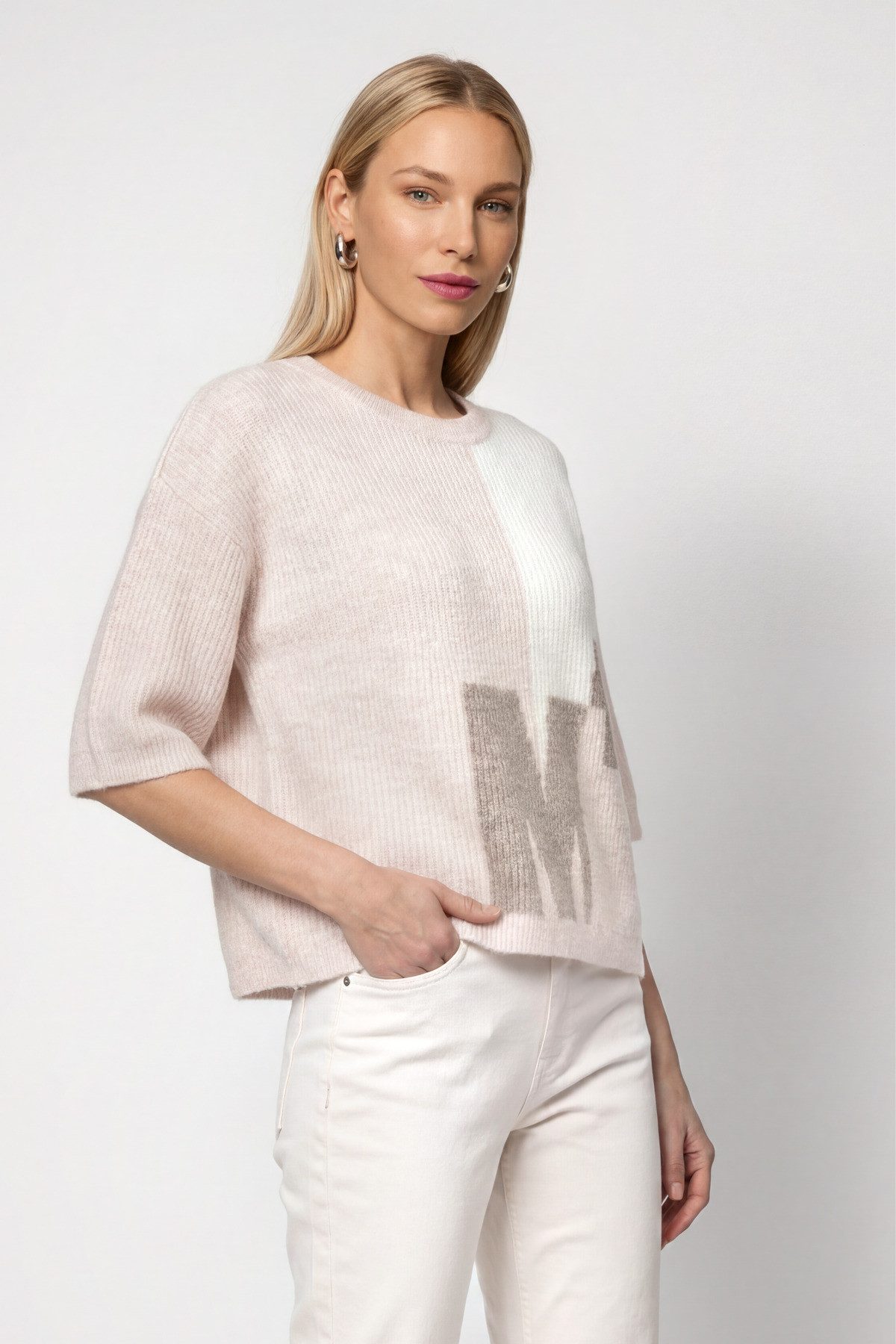 Monari Strickpullover Pullover Intarsie Regular fit mit Rundhalsausschnitt