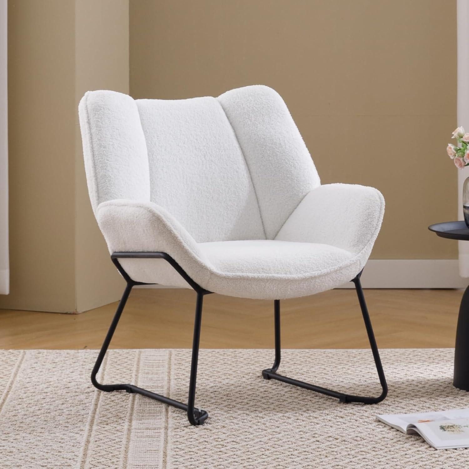 LuxusKollektion Loungesessel Loungesessel Kunstfell Relaxsessel Metallbeine Kunstfell Weiß