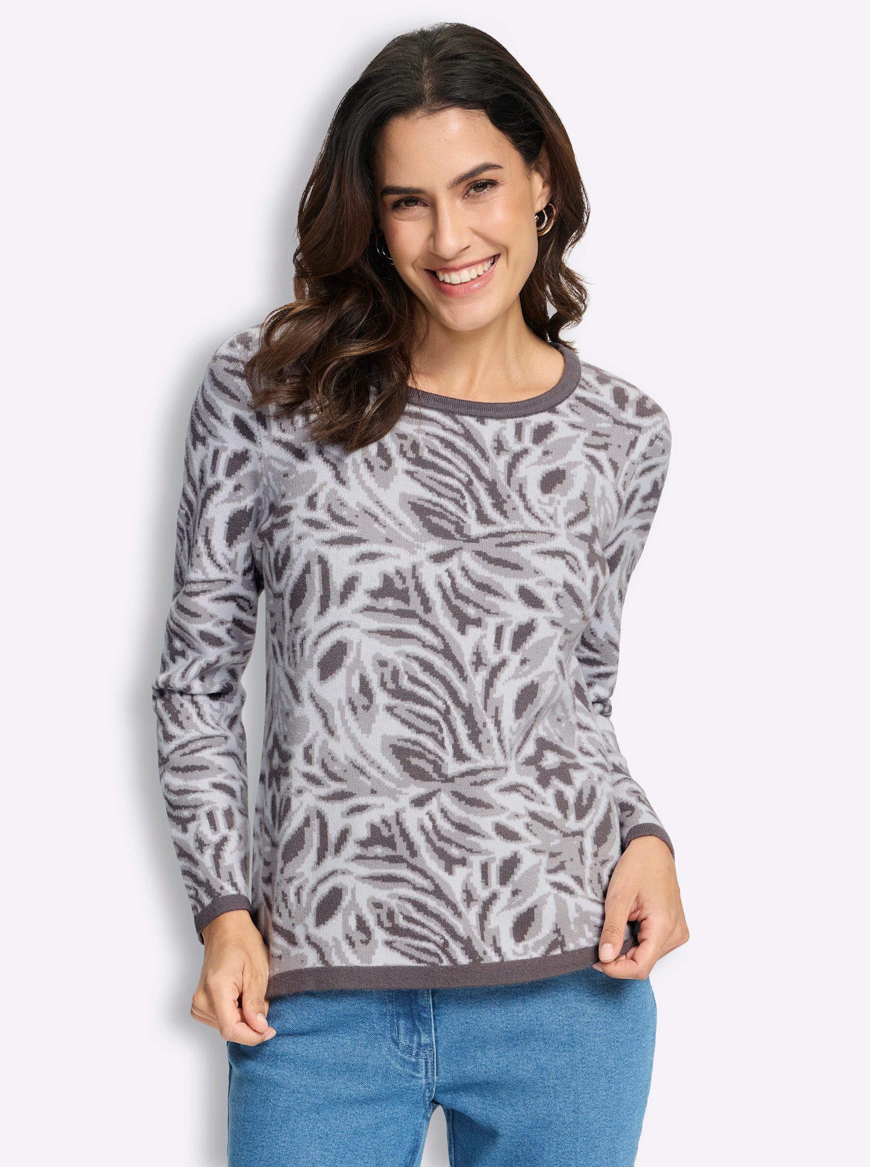 Strickpullover Jacquard-Pullover Langarm Jacquard