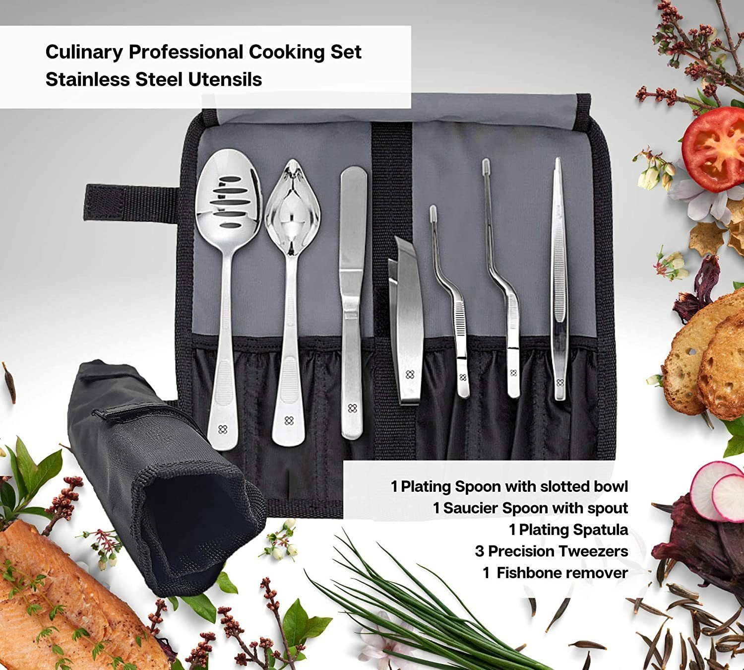 UE Stock Kochbesteck-Set Barcelona Küchen Chef Kochutensilien 7-teilig (Edelstahl Plating Kit Kuechen-Werkzeug Koch Set - Deko Garnieren Gadgets - PERFORIERTLÖF – Bild 3 von 5
