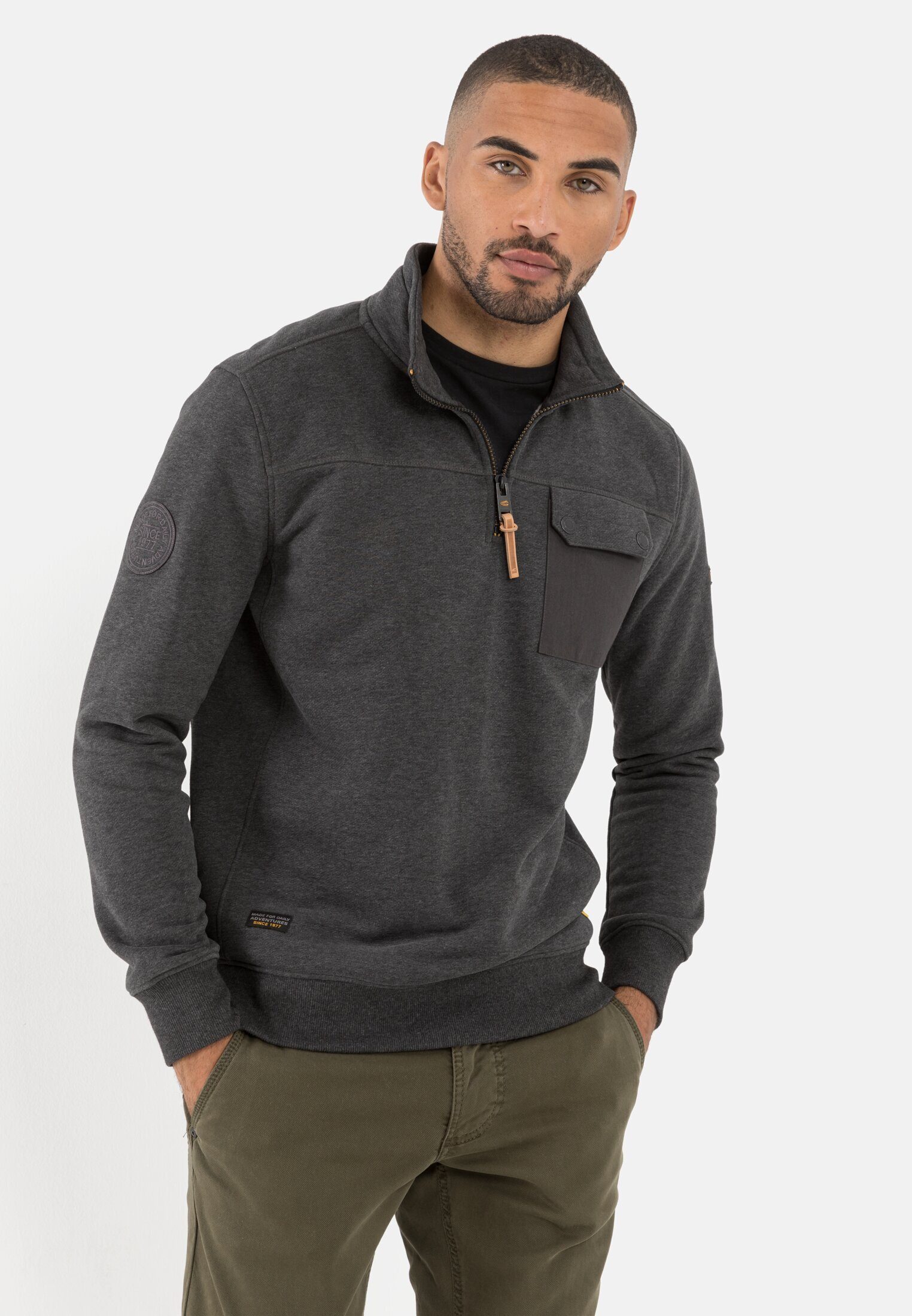 camel active Sweatshirt mit Stehkragen Dunkelgrau