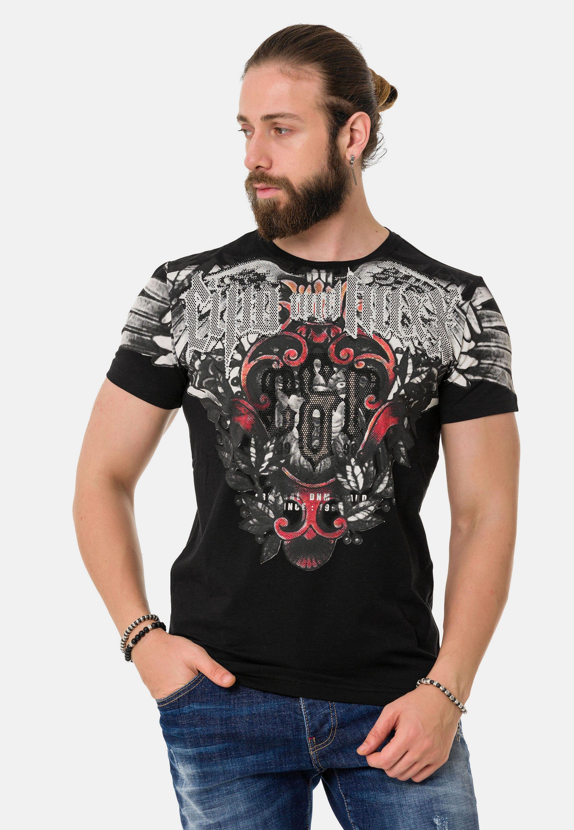 Cipo & Baxx T-Shirt rockigem in schwarz Look