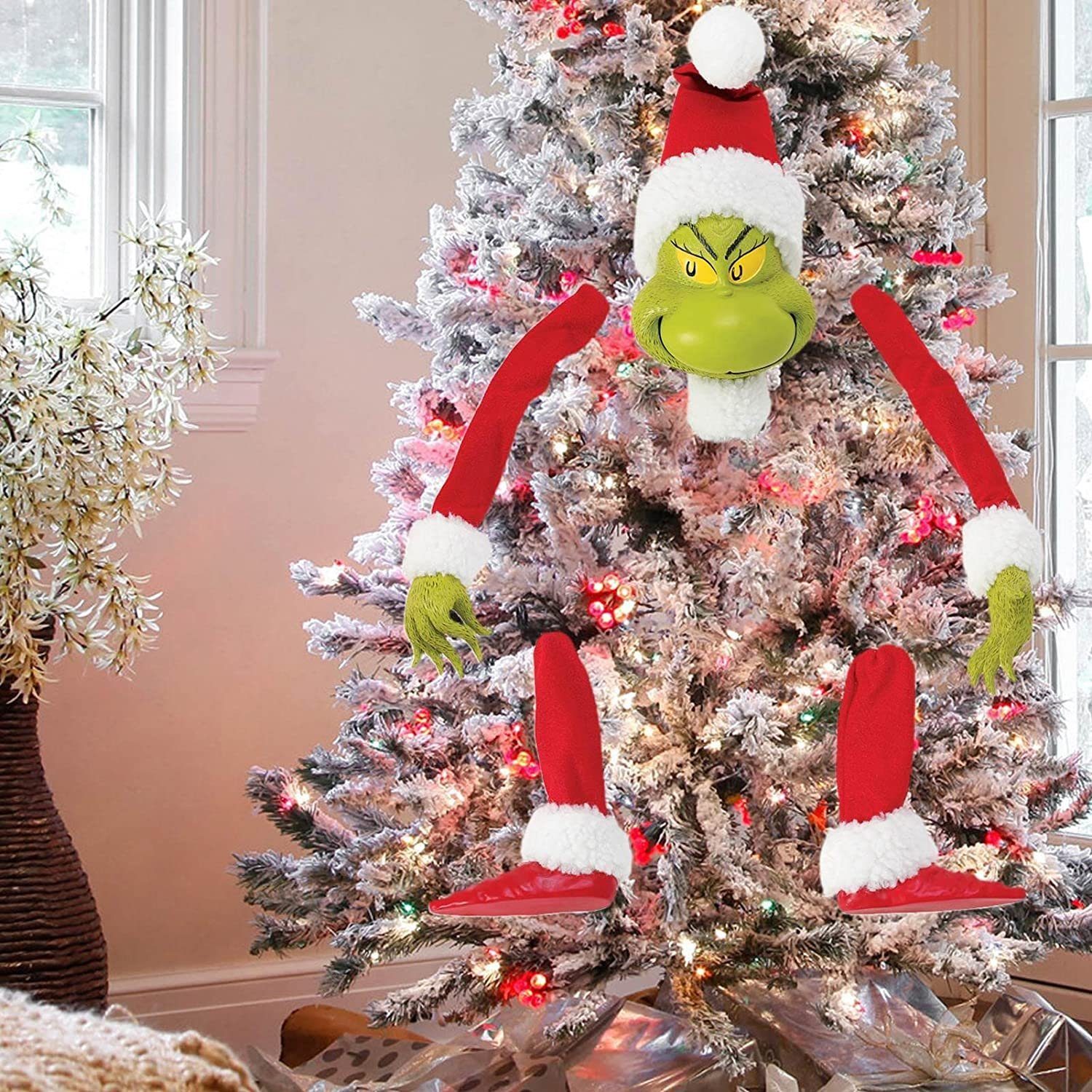 Grinch Girlande Topper Kopf,Arme,Beine, gefüllte Weihnachtself Stuck DOPWii Dekoration,Elfen Ornamente Weihnachtsbaum Christbaumschmuck