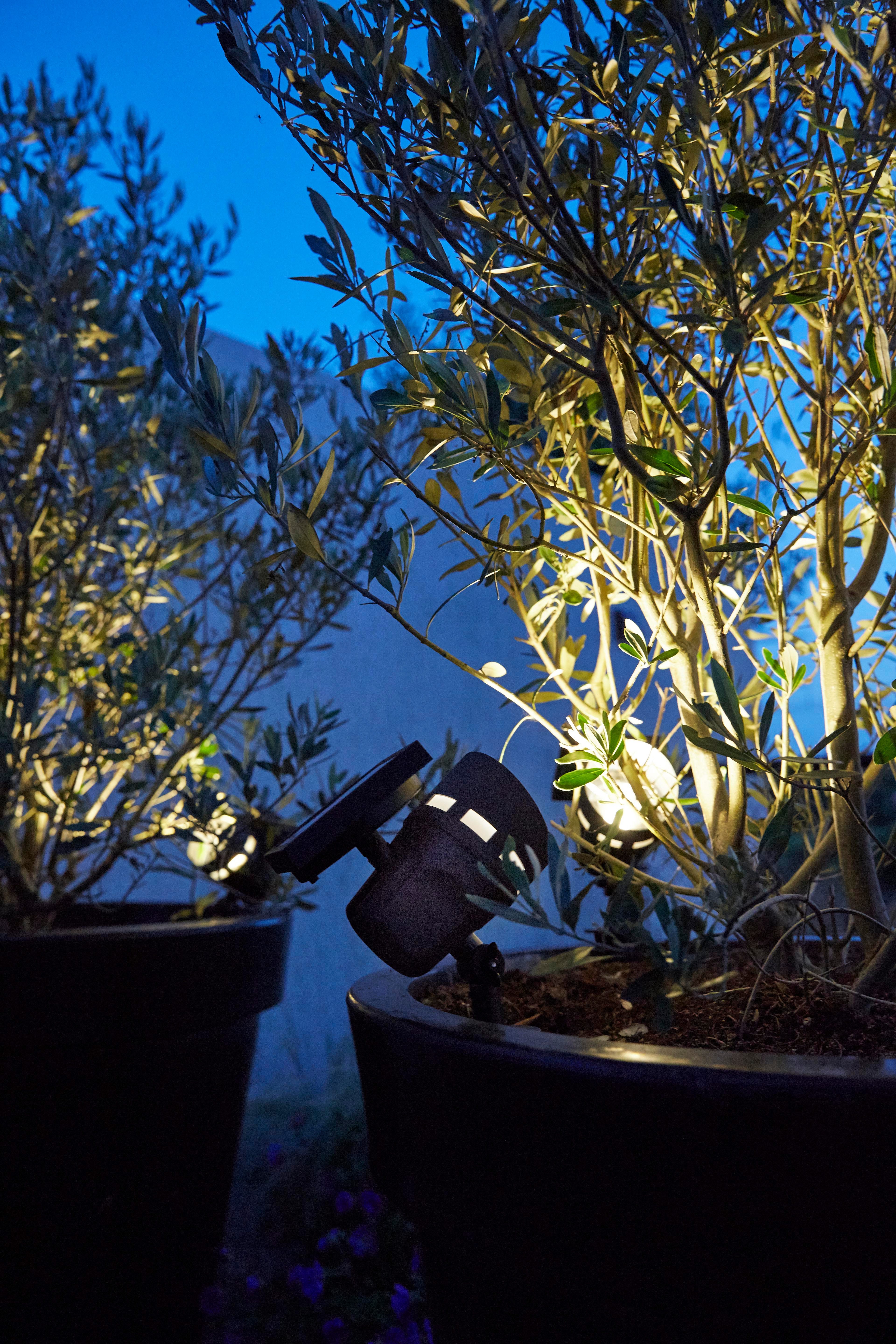 Luxform Gartenstrahler Solar-Intelligente Hybrid-Erdspießleuchte -Montana, LED fest integriert, Für den Außenbereich geeignet IP33
