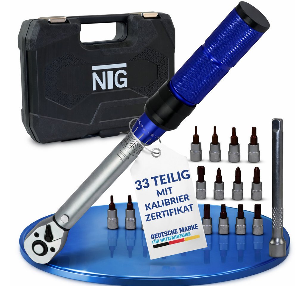 NTG Nutzfahrzeug Technik GmbH Drehmomentschlüssel 1/4" 5-25 Nm Ratsche Drehmoment Werkzeug Motorrad Auto + Koffer (Drehmomentschlüssel), Drehmomentbereich: 5–25 Nm