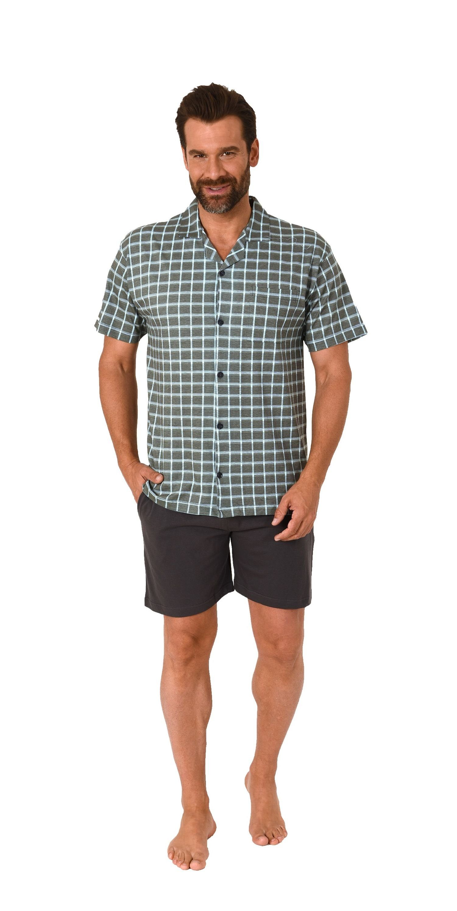Normann Pyjama Durchknöpfbarer Herren Shorty Pyjama mit kurzen Shorts und Karo-Muster