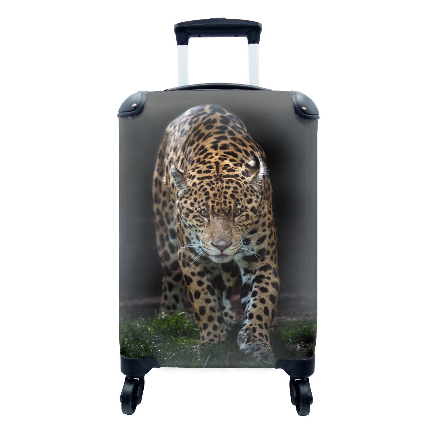 MuchoWow Handgepäckkoffer Jaguar - Schwarz - Gras, 4 Rollen, Reisetasche mit rollen, Handgepäck für Ferien, Trolley, Reisekoffer