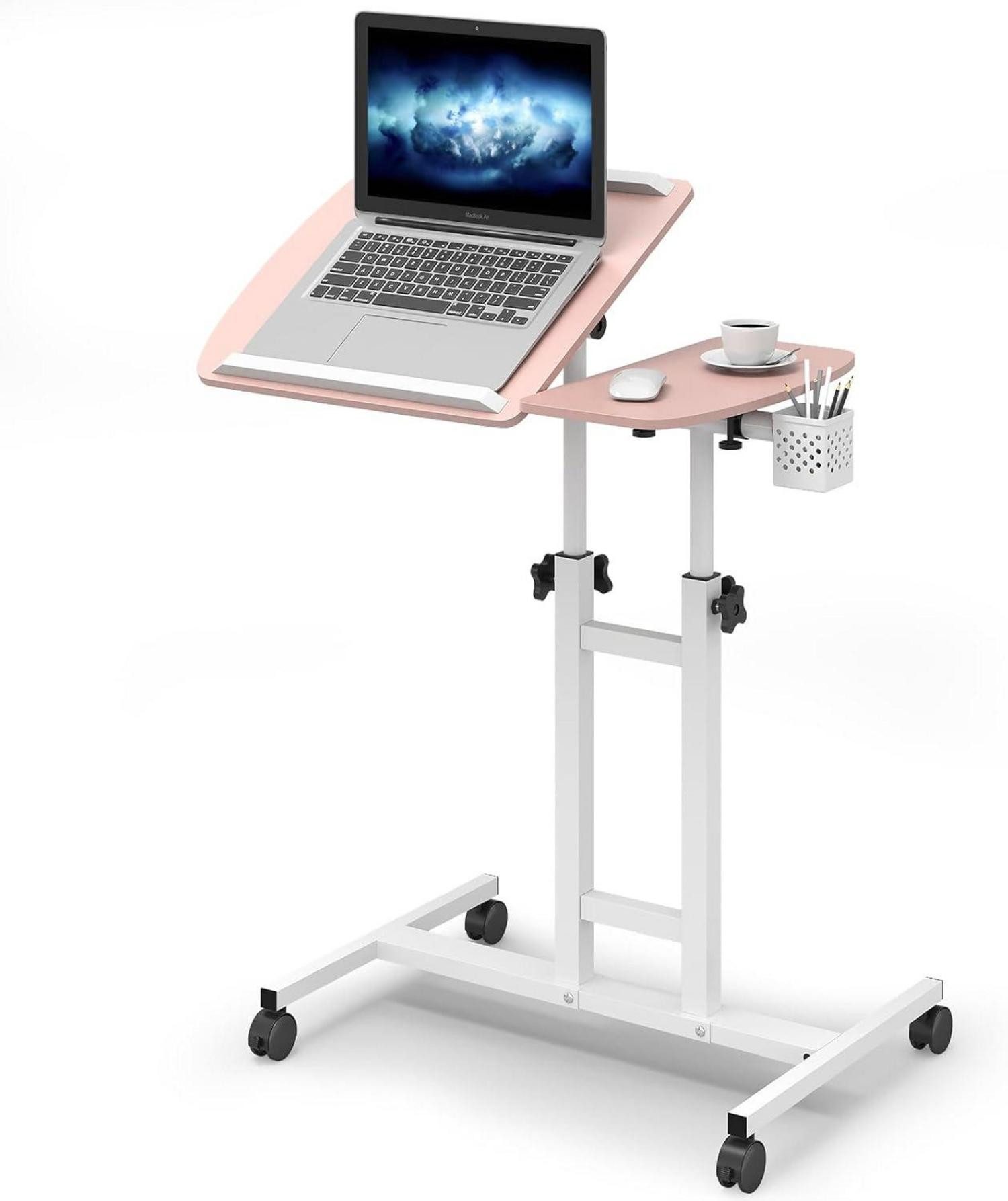 Laptoptisch Höhenverstellbarer Laptoptisch mit Rollen und Maustablett Rosa