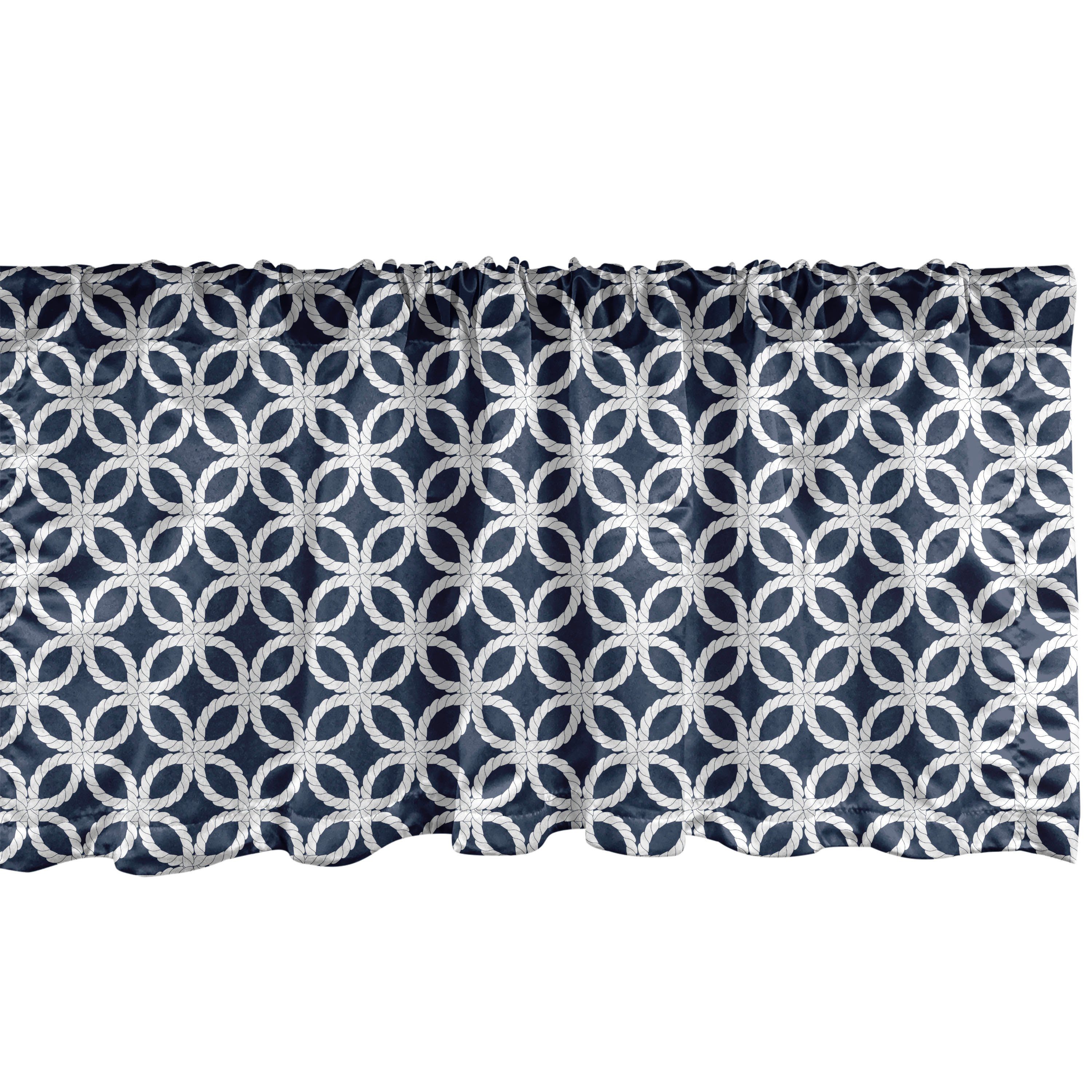 Scheibengardine Vorhang Volant für Küche Schlafzimmer Dekor mit Stangentasche, Abakuhaus, Microfaser, Navy blau Geometrisches Marine-Seil