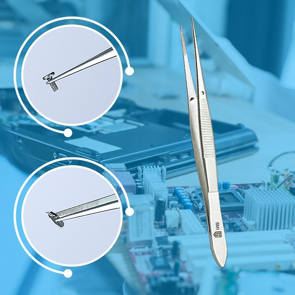 SMI Präzisionspinzette 13 cm Gerade Pinzette Anatomisch Hobby Pinzette DIY Handwerk, Präzise gezackte Spitze