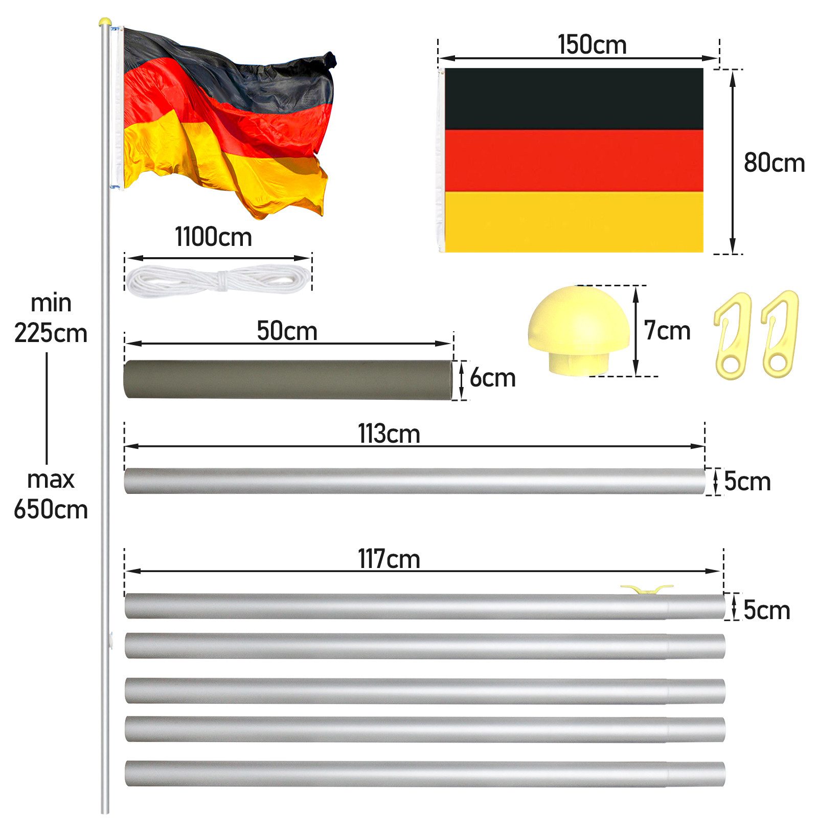 Clanmacy Fahne fahnenmast Aluminium Komplettset 6.5m