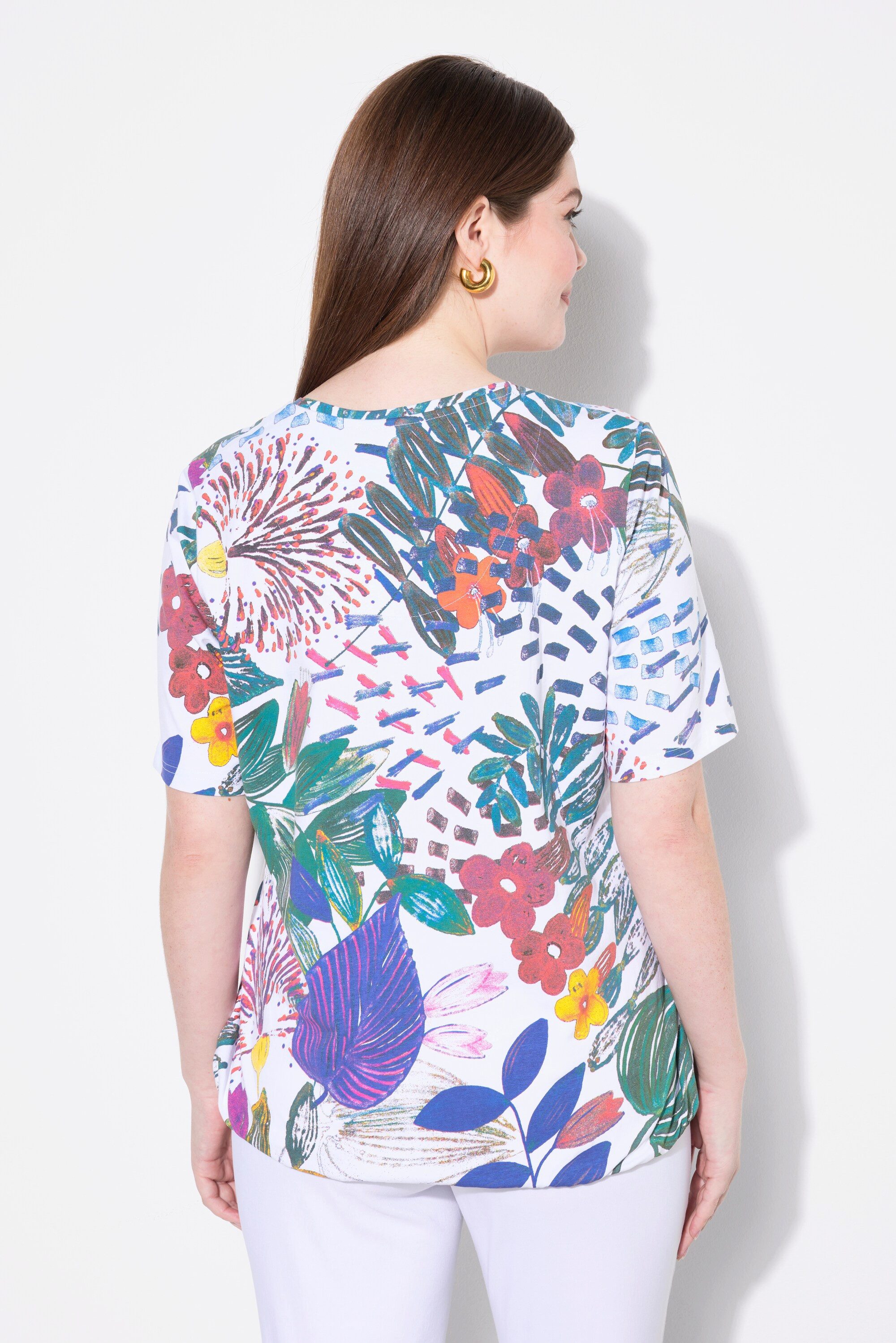 Ulla Popken T-Shirt T-Shirt Gummisaum V-Ausschnitt Halbarm