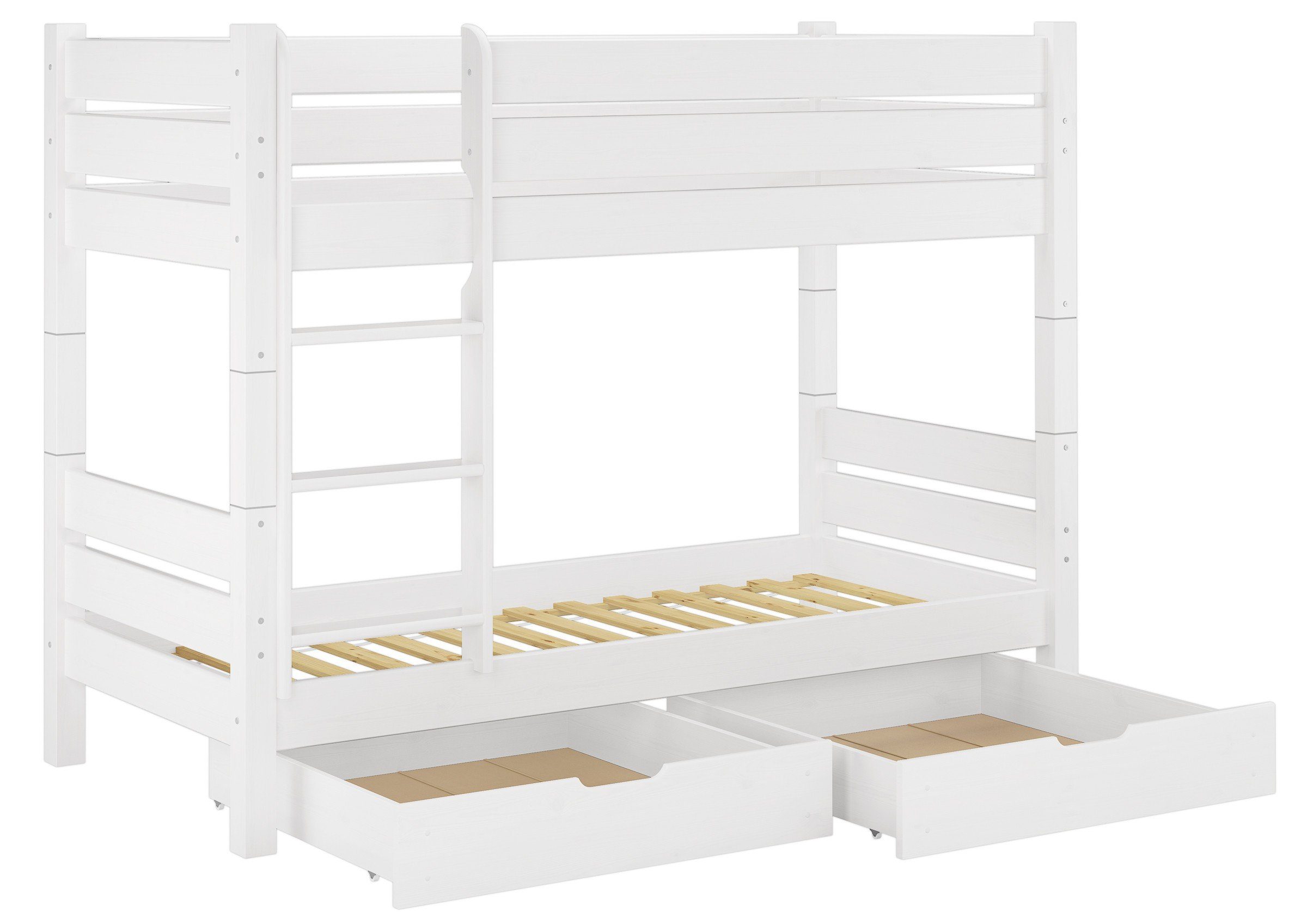 ERST-HOLZ Etagenbett Extra Stabiles Etagenbett Kiefer Weiß 2 Rollroste 2 Be günstig online kaufen