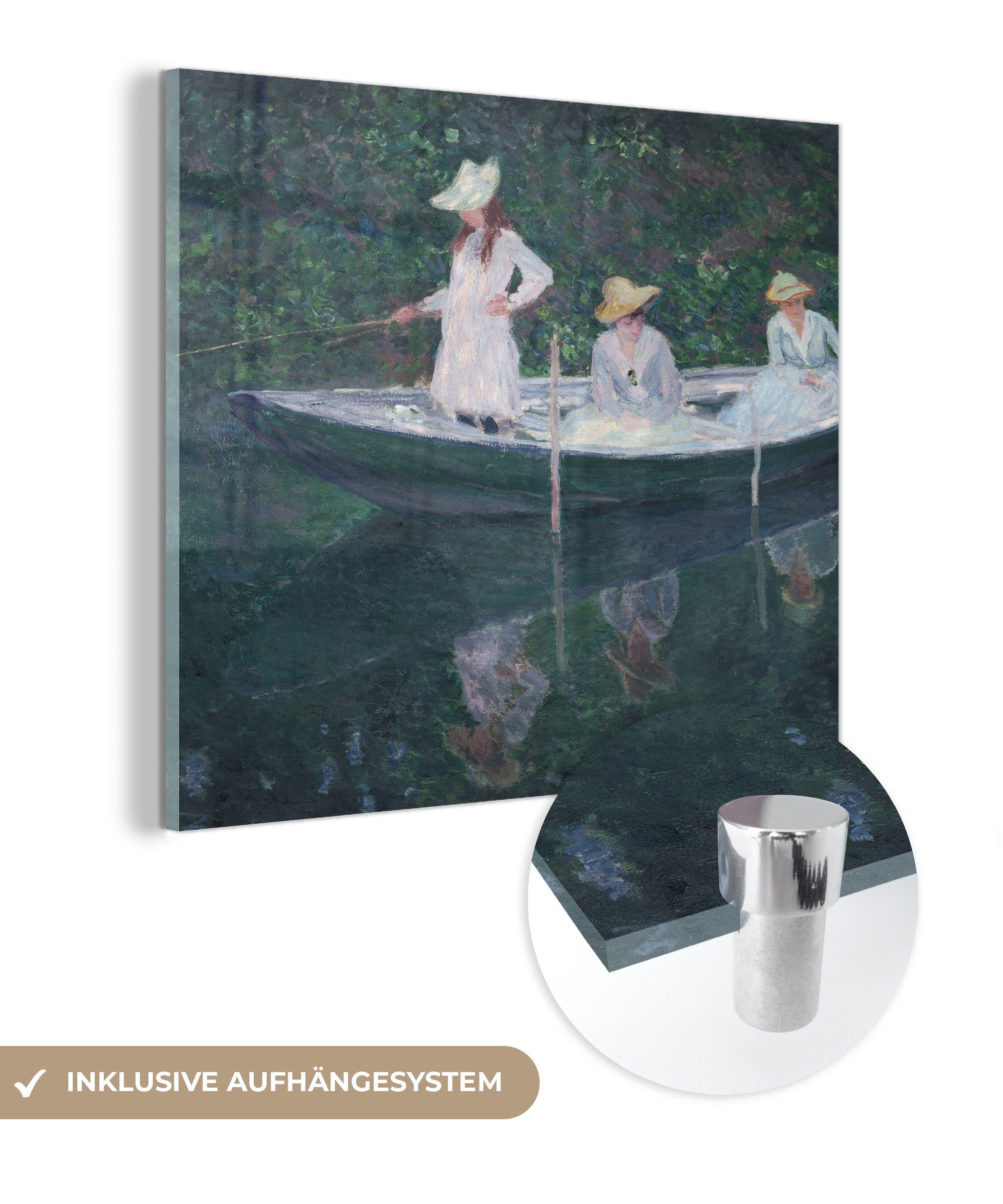 MuchoWow Acrylglasbild Im norwegischen Boot in Giverny - Claude Monet, (1 St), Glasbilder - Bilder auf Glas Wandbild - Foto auf Glas - Wanddekoration | Bilder