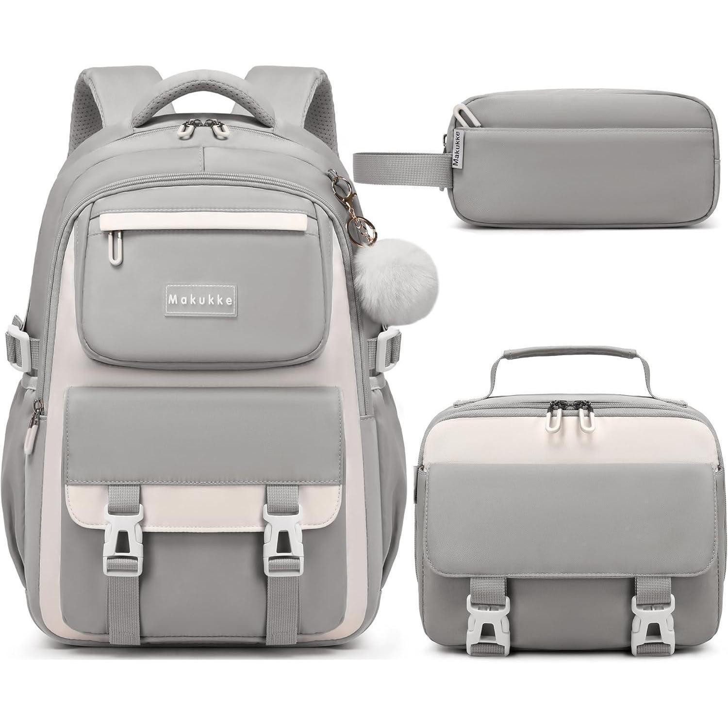 LuxusKollektion Schulrucksack Schulrucksack Mädchen Teenager Wasserdicht 30L Multi Tasche Grau