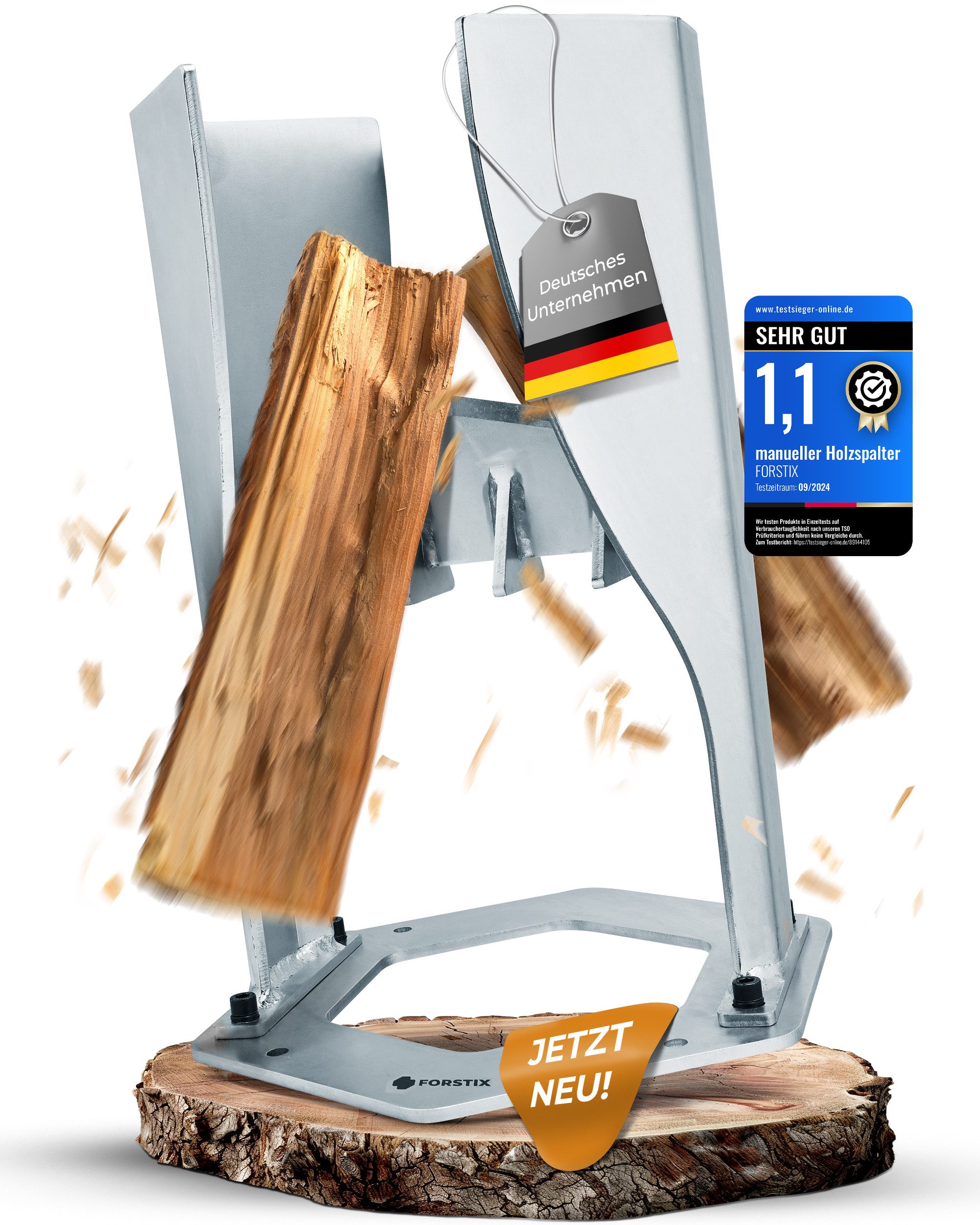 FORSTIX® Holzspalter manuell [stehend] mechanischer Brenn- & Anzündholzspalter, Spaltgutdurchmesser bis 22 cm, (Einzelartikel), Kaltverzinkter Stahl, Höhe: 45cm