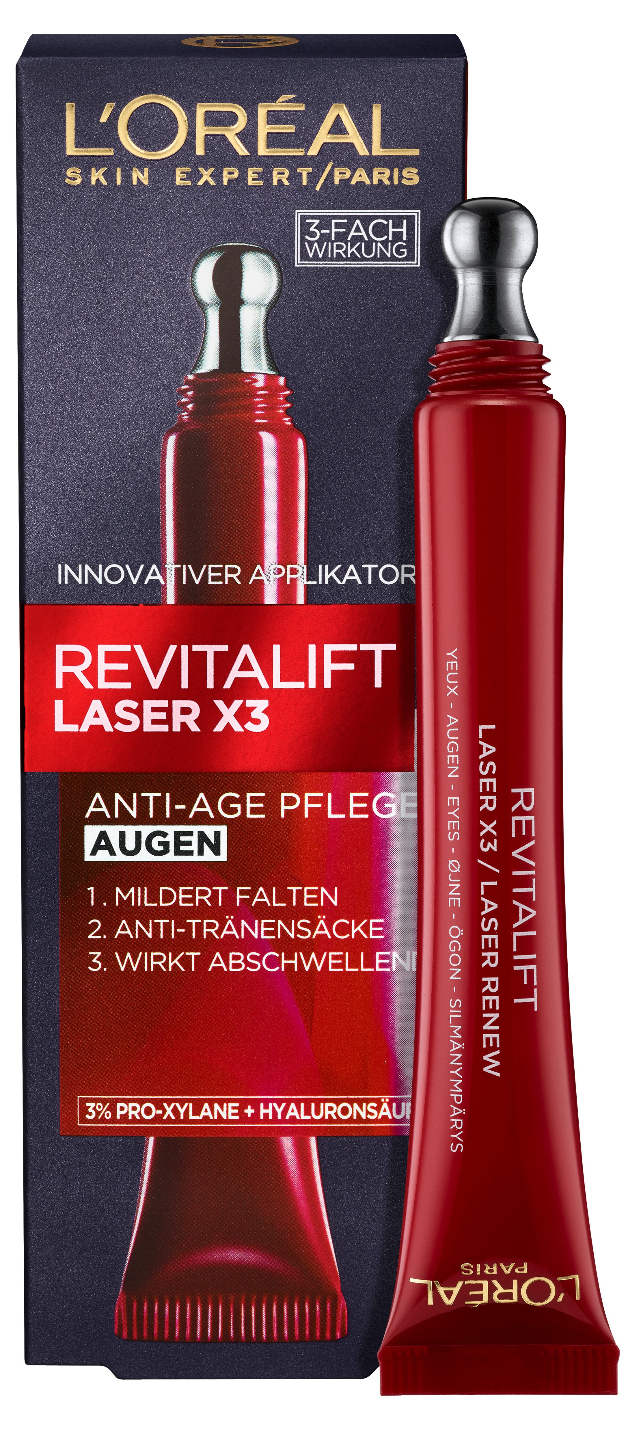 L'ORÉAL PARIS Augencreme RevitaLift Laser X3 Anti-Age Pflege, mit wertvollen Pflegestoffen