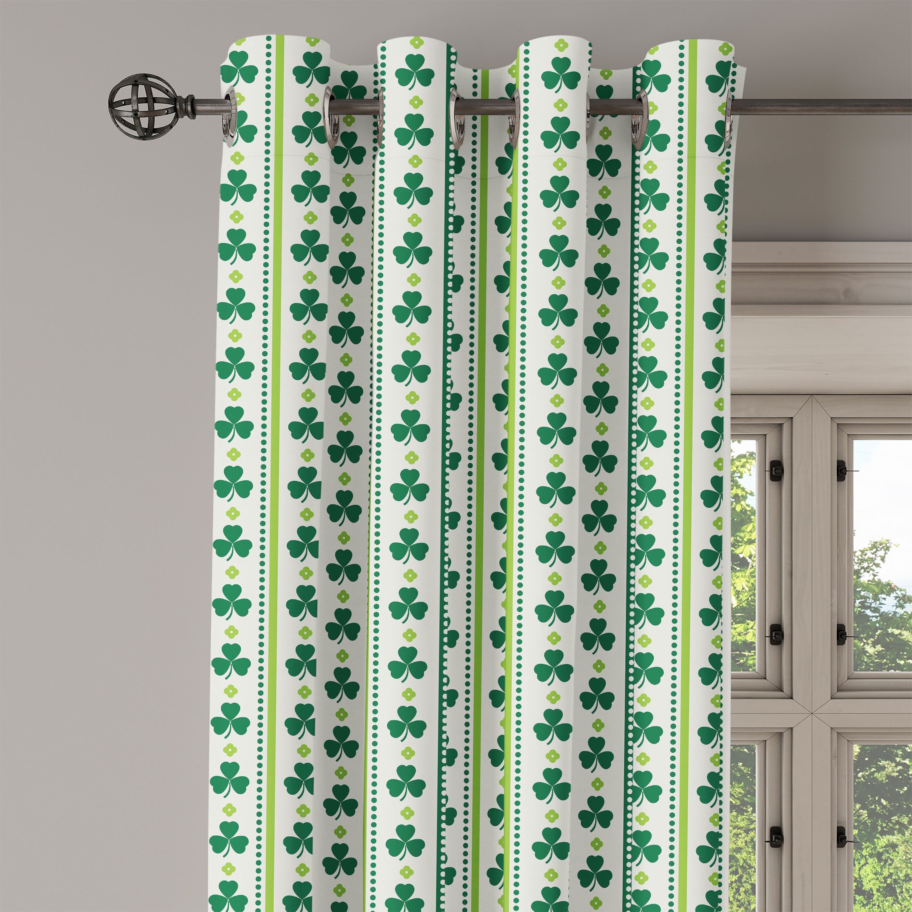 Gardine Dekorative Linien Punkte 2-Panel-Fenstervorhänge Abakuhaus, Schlafzimmer Clovers für Wohnzimmer, Blumen Irish