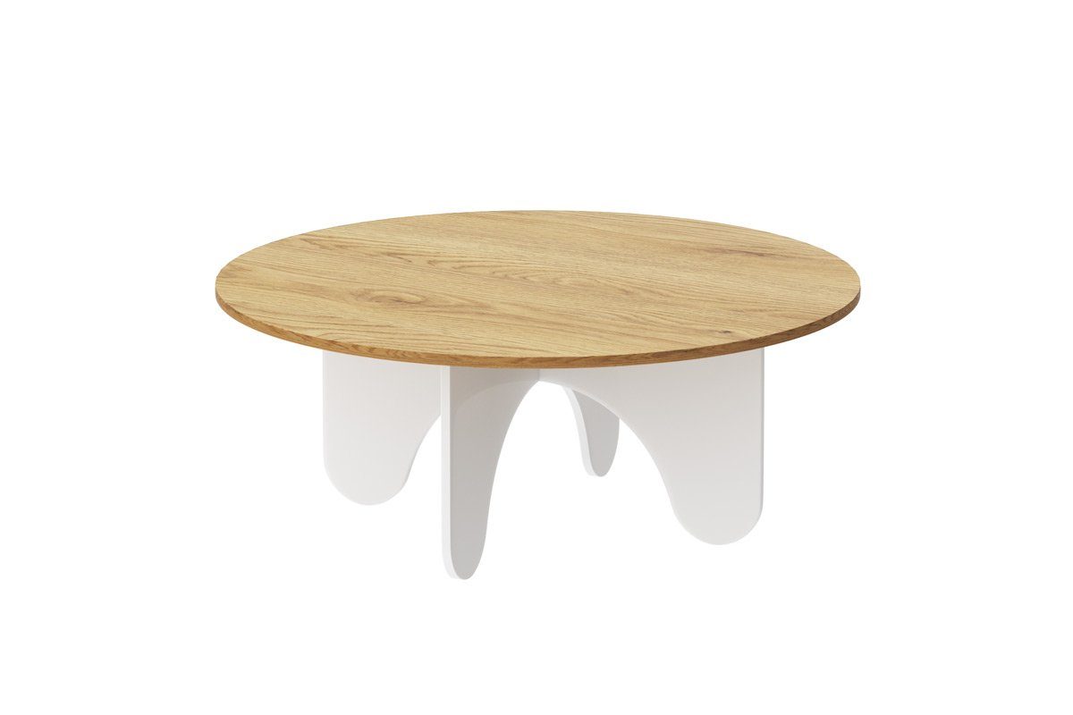 designimpex Couchtisch Design HRL-111 Wohnzimmertisch Rund cm x Natur 40 Weiß Eiche Tisch 100 cm - Hochglanz Hochglanz