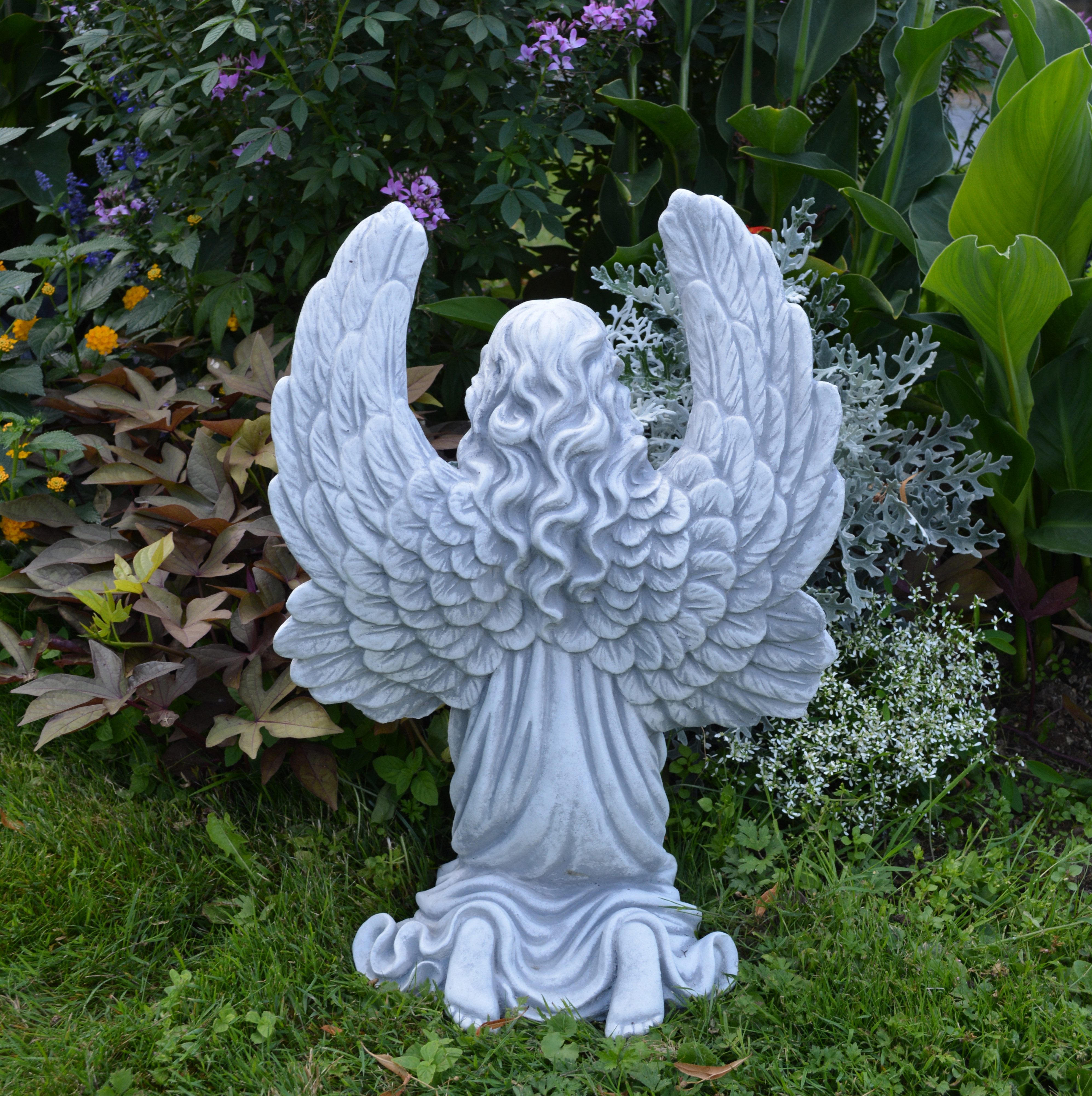 gartendekoparadies.de Gartenfigur Engel Statue mit Flügel Grabengel, Steinfigur, H. 54 cm, 20 kg, Frostsicher