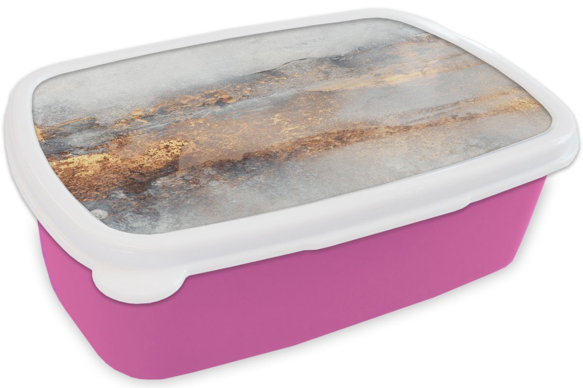 - Mädchen, Kinder, - Erwachsene, MuchoWow für Brotbox Nebel rosa Gold Abstrakt, Kunststoff (2-tlg), Brotdose Kunststoff, Snackbox, Lunchbox