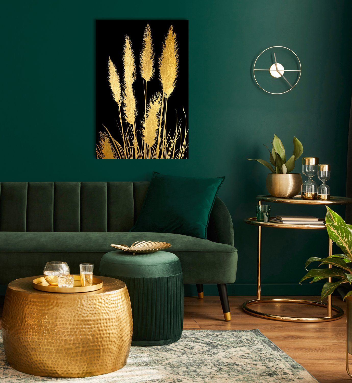 OTTO home Acrylglasbild Pampas Gras - Acrylbilder mit Blattgold veredelt, Gemälde, Kunst, Pflanzen (1 St), Goldveredelung, Handgearbeitet, Gerahmt, Edel
