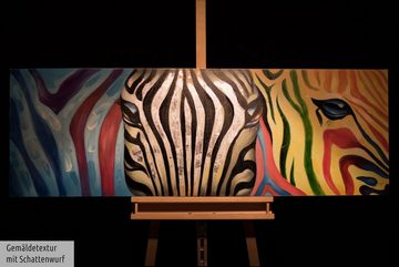 KUNSTLOFT Gemälde Psychedelic Zebra 150x50 cm, Leinwandbild 100% HANDGEMALT Wandbild Wohnzimmer