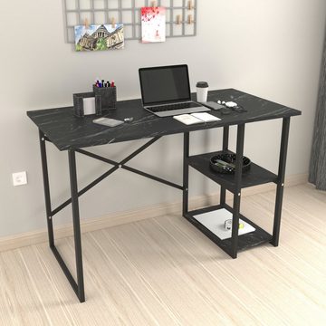 en.casa Schreibtisch, »Nittedal« Computertisch mit Regal 75x120x60cm Marmor-Optik Schwarz