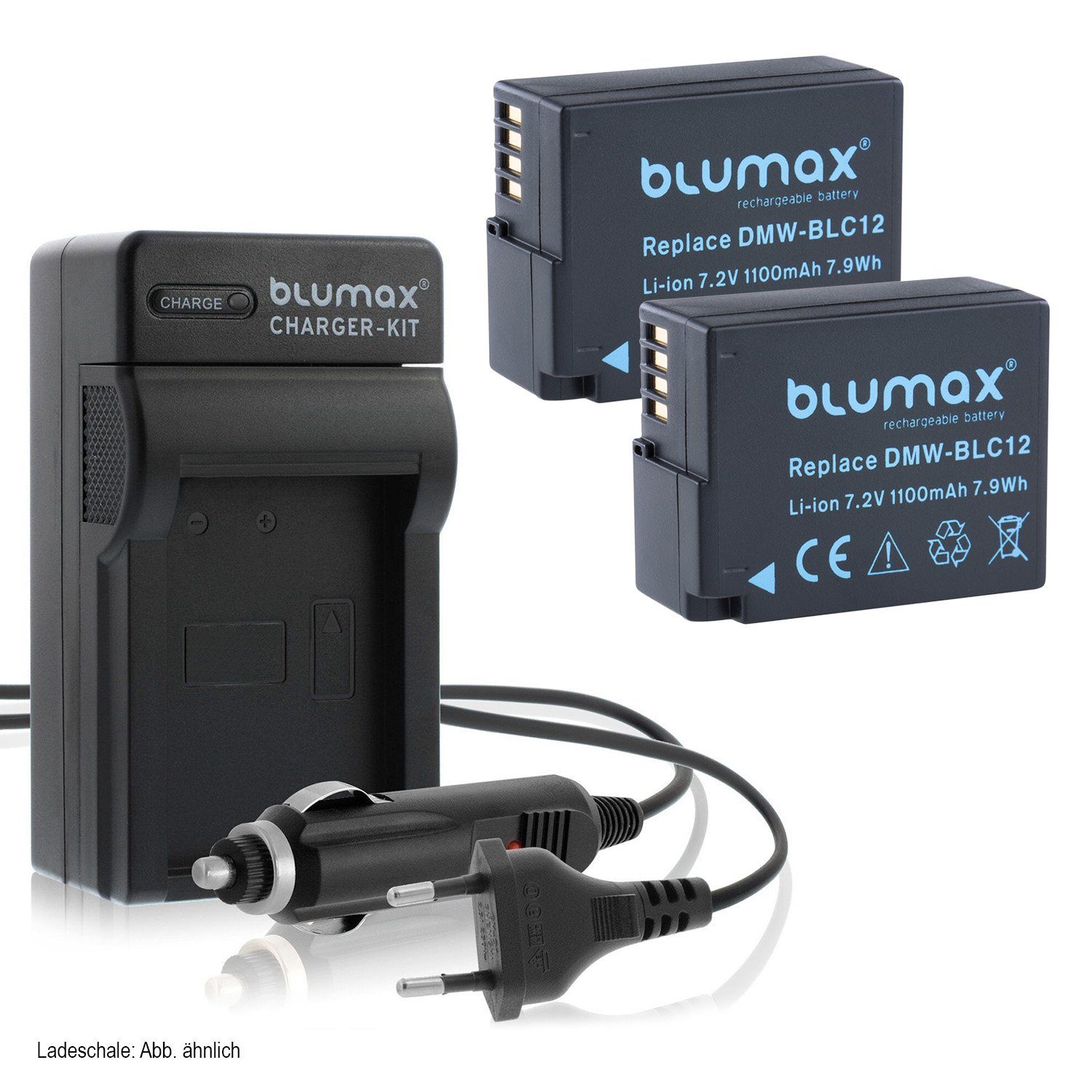 Blumax Set mit Lader für Panasonic DMW-BLC12 1100 mAh Kamera-Akku