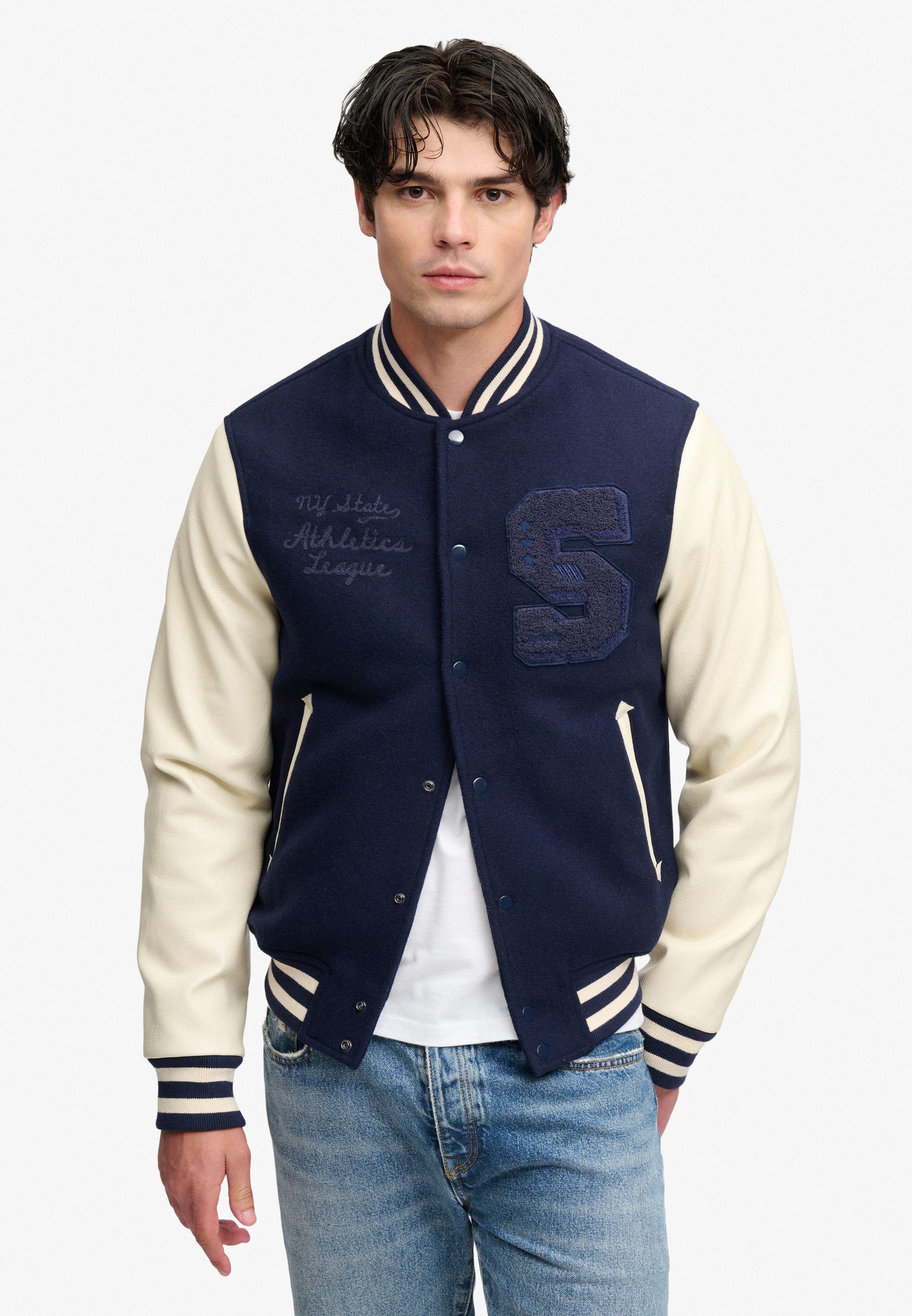 Superdry Collegejacke VINTAGE PATCHED VARSITY JKT Materialmix, relaxed fit
