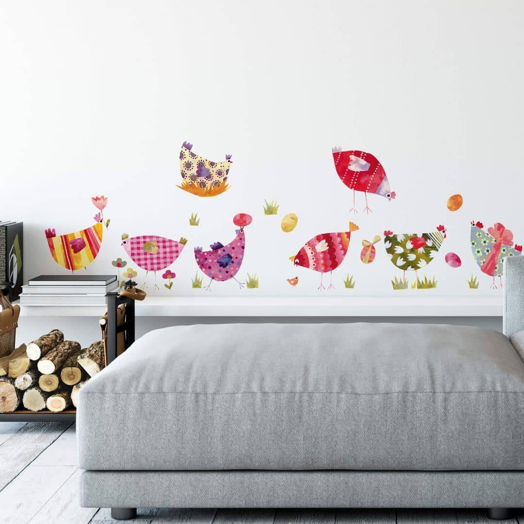 K&L Wall Art Wandtattoo Wandtattoo Blanz Märchen Sticker Bunte Hühner Bauernhof Tiere, Wandbild selbstklebend, entfernbar