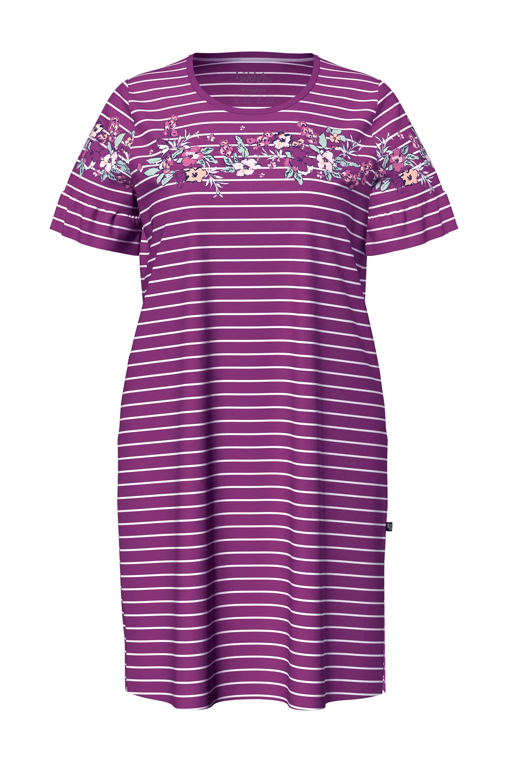 Ulla Popken Bigshirt Bigshirt Blütenstreifen Rundhals Volant-Halbarm – Bild 2 von 4
