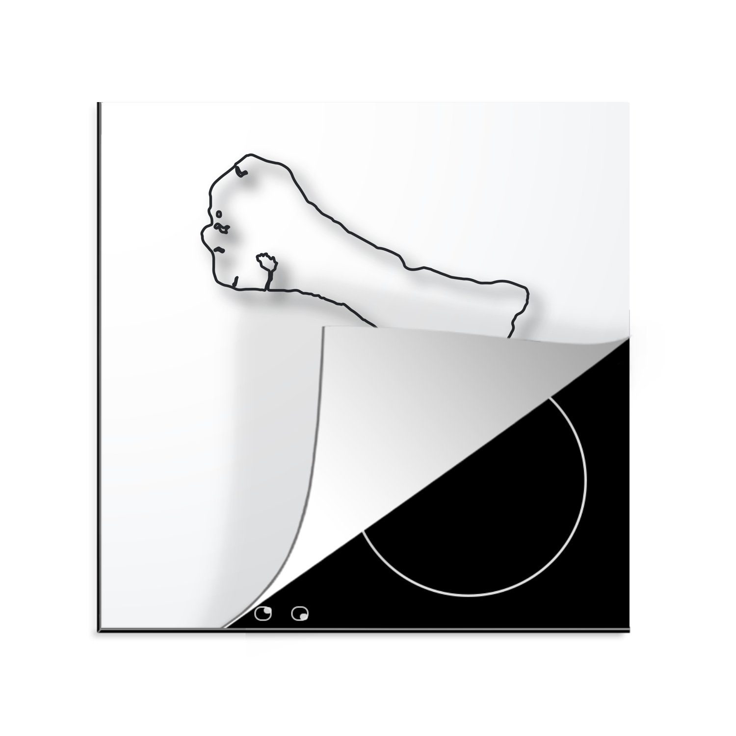(1 Arbeitsplatte Bonaire, Ceranfeldabdeckung, für schwarzen einer Form Illustration MuchoWow tlg), Herdblende-/Abdeckplatte 78x78 Vinyl, von in Linie cm, küche Eine