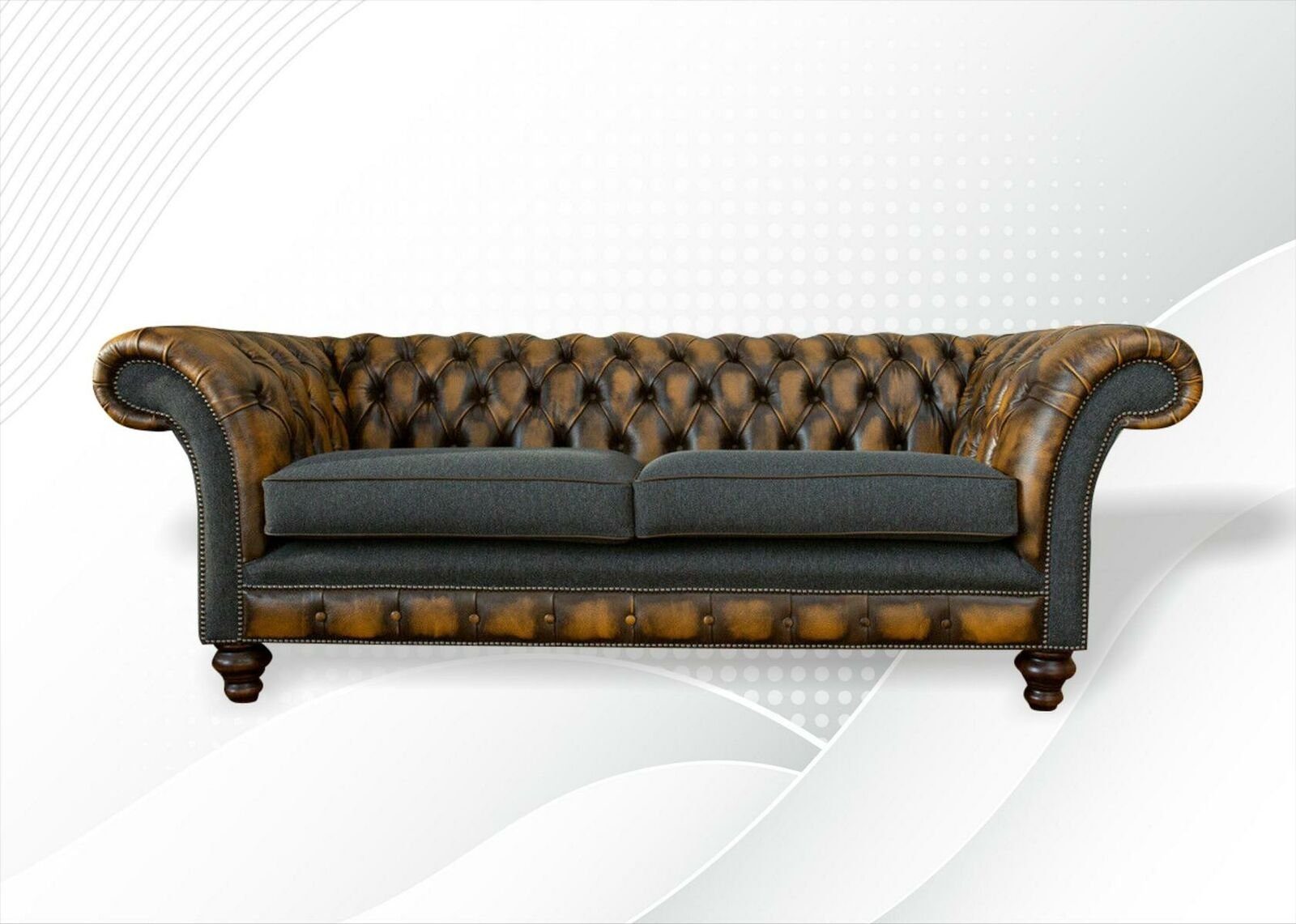 JVmoebel Chesterfield-Sofa, Chesterfield 3 Sitzer Braune Leder Stoff Wohnzimmer Modern Luxus Möbel Sofa Neu