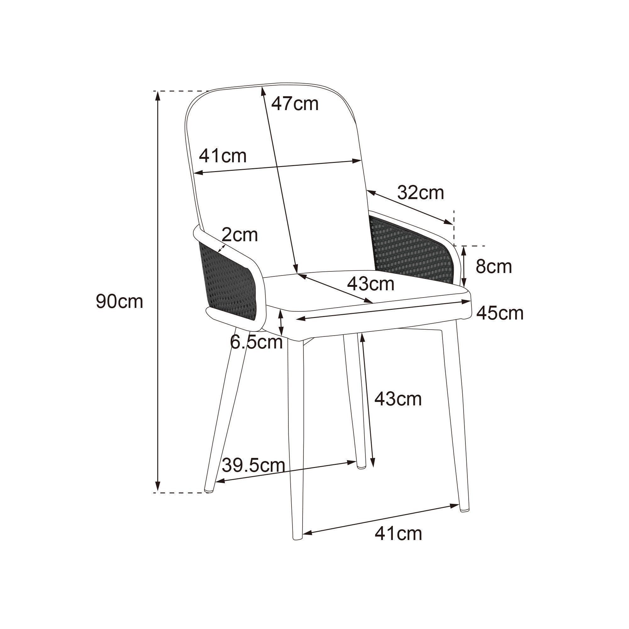 Flieks Esszimmerstuhl (Set, 2 St), 2er Set Polsterstühle Rattan Wohnzimmestuhl mit Armlehnen, Metallbeine