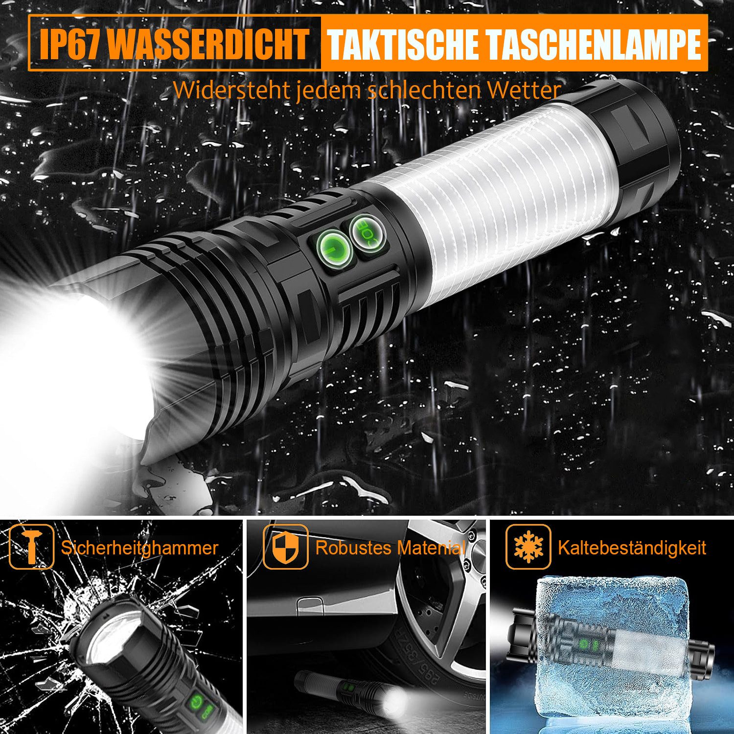 FOSMET LED Taschenlampe LED Taschenlampe Extrem Hell 900,000 Lumen, 5000 mAh Zoombar Handlamp (5 Lichtmodi,Handlamope, USB Aufladbar Taktische Taschenlampen, Multifunktionale Campingbeleuchtung,IP67 wasserdicht,Zoomfunktion), 5 Lichtmodi: High, Medium, Low, Strobe und SOS.