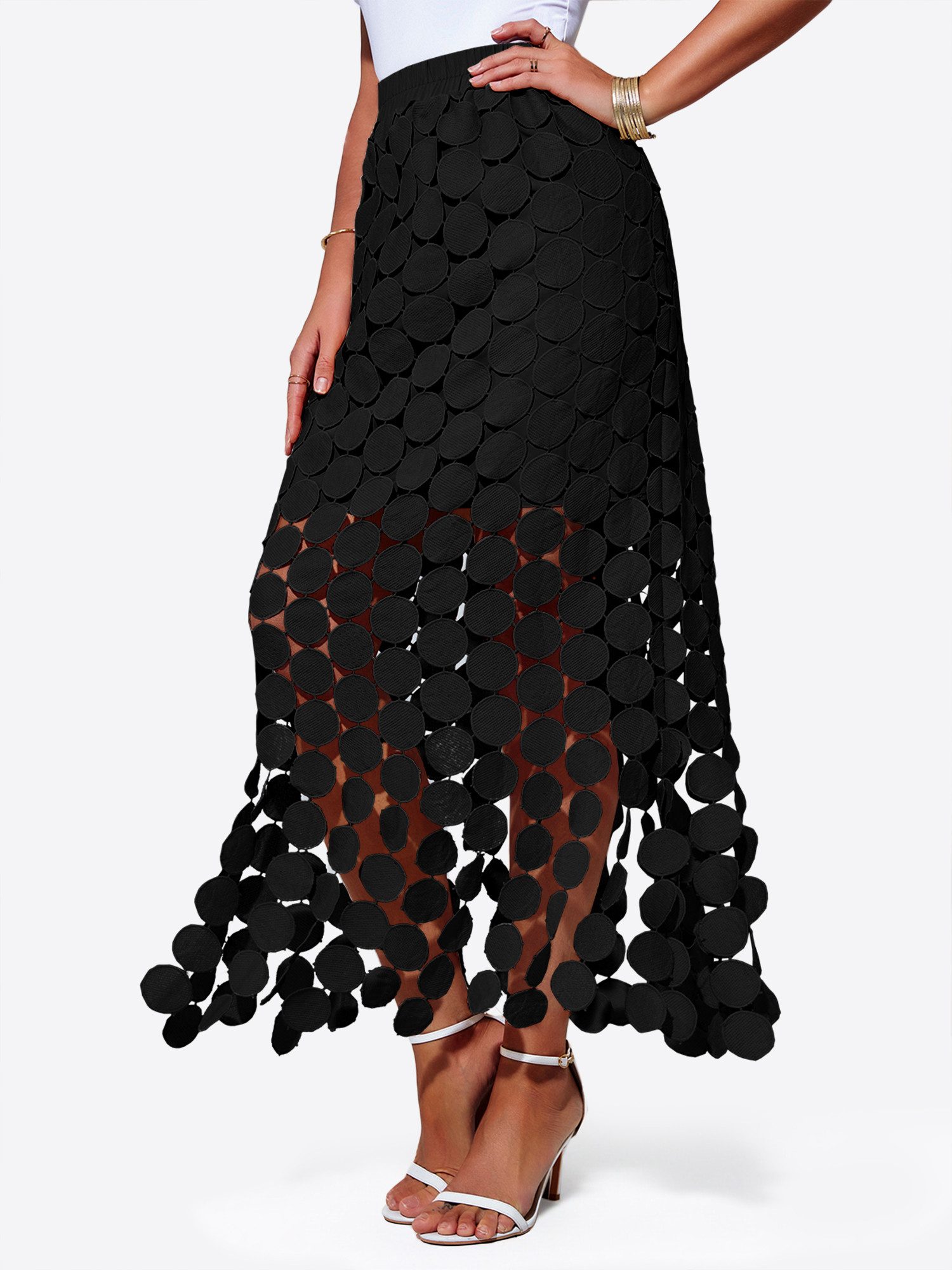 Imily Bela Maxirock Damen Fransenmaxirock mit hoher Taille (Packung, 1-tlg., 1per-Pack) Mit Aussparungen