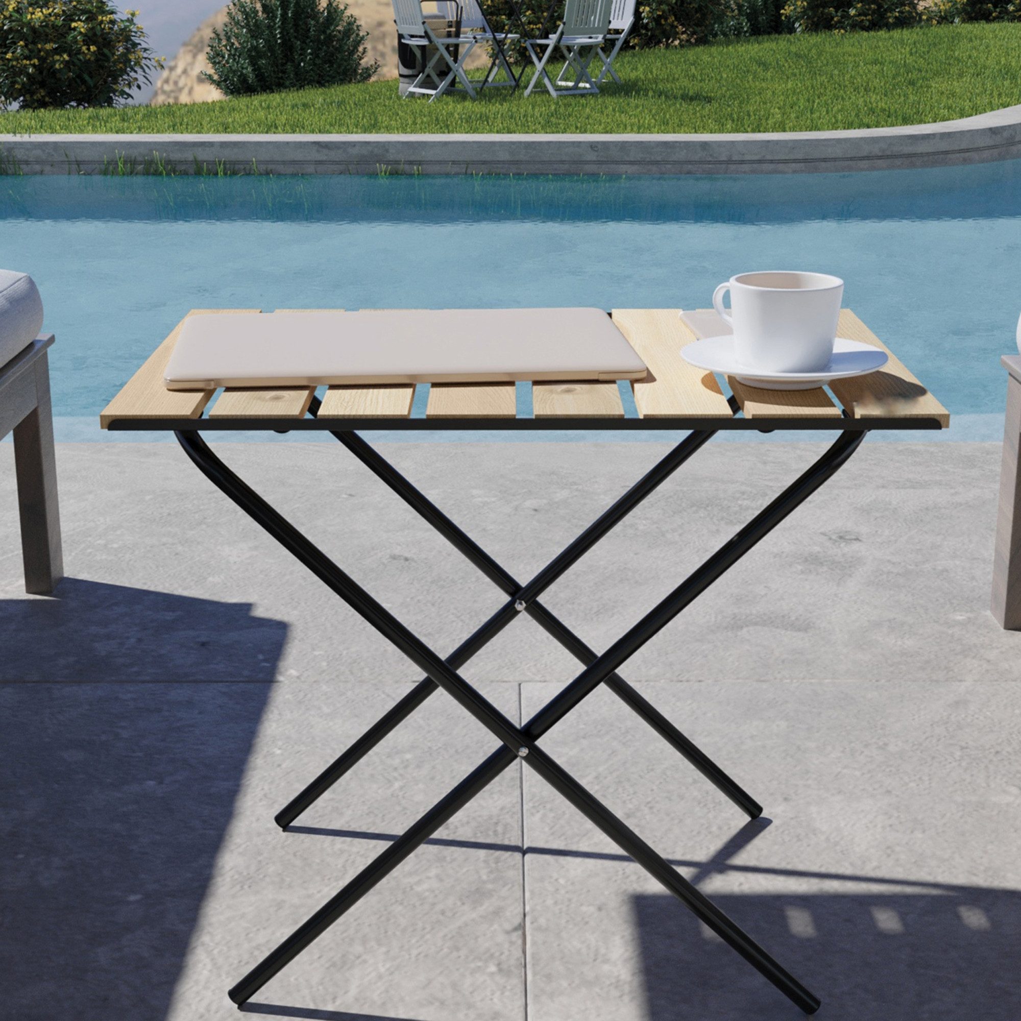 en.casa Klapptisch, »Cavallino« Metall Holz 60 x 40 x 57 cm Natur