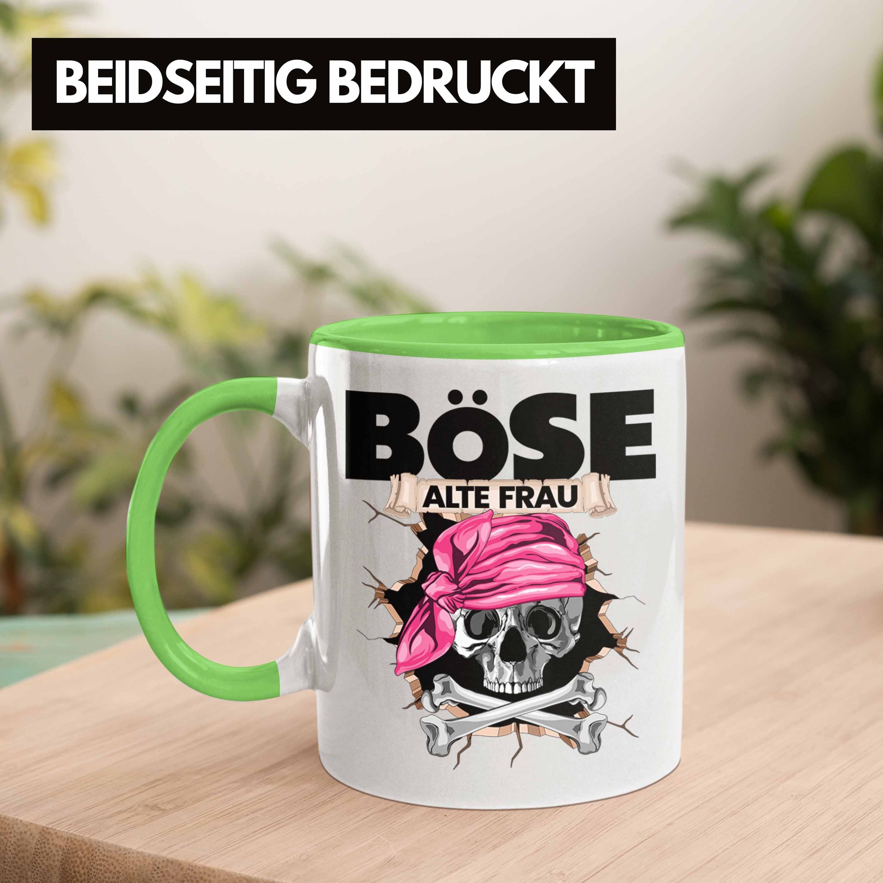 Trendation Tasse Böse Alte Frau Kaffee-B Frauen für Geschenk Tasse Grün Piratin Geschenkidee