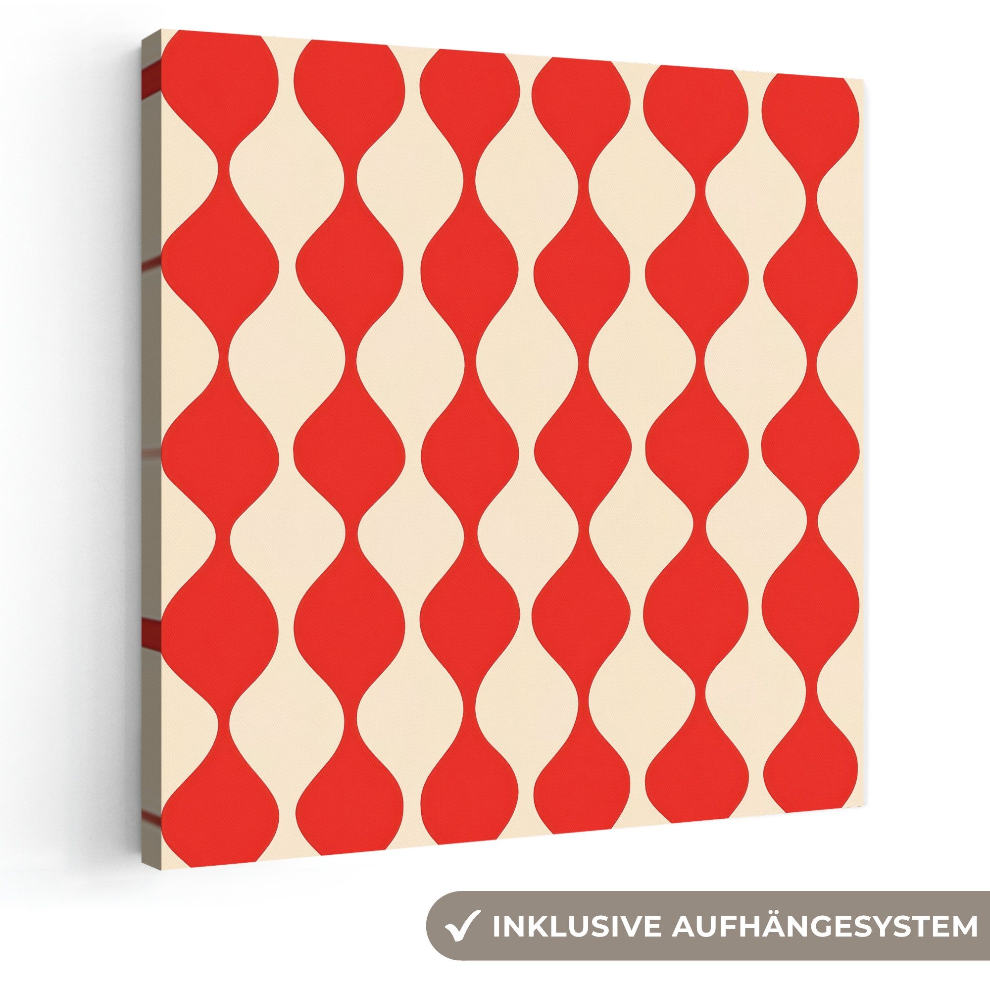 OneMillionCanvasses® Leinwandbild Wellenförmiges Muster - Retro - Rot - Beige, Fotodruck (1 St), Wandbild, Deko Schlafzimmer Wohnzimmer Flur 20x20 cm