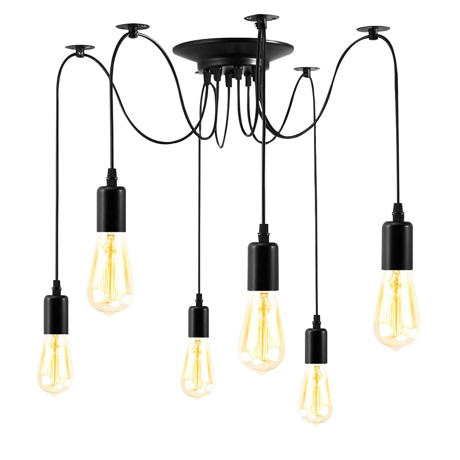 Rosnek LED Pendelleuchte 4/6/8/10-Köpfe, E27, Vintage, für Schlafzimmer Wohnzimmer Deko, DIY Spider-Deckenleuchte