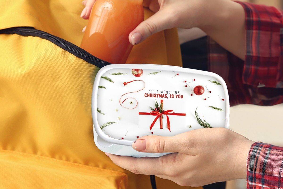 MuchoWow Lunchbox Winter - und weiß Kunststoff, für für (2-tlg), Brotdose, - Brotbox Rot Zitat, Erwachsene, Mädchen Jungs Kinder und