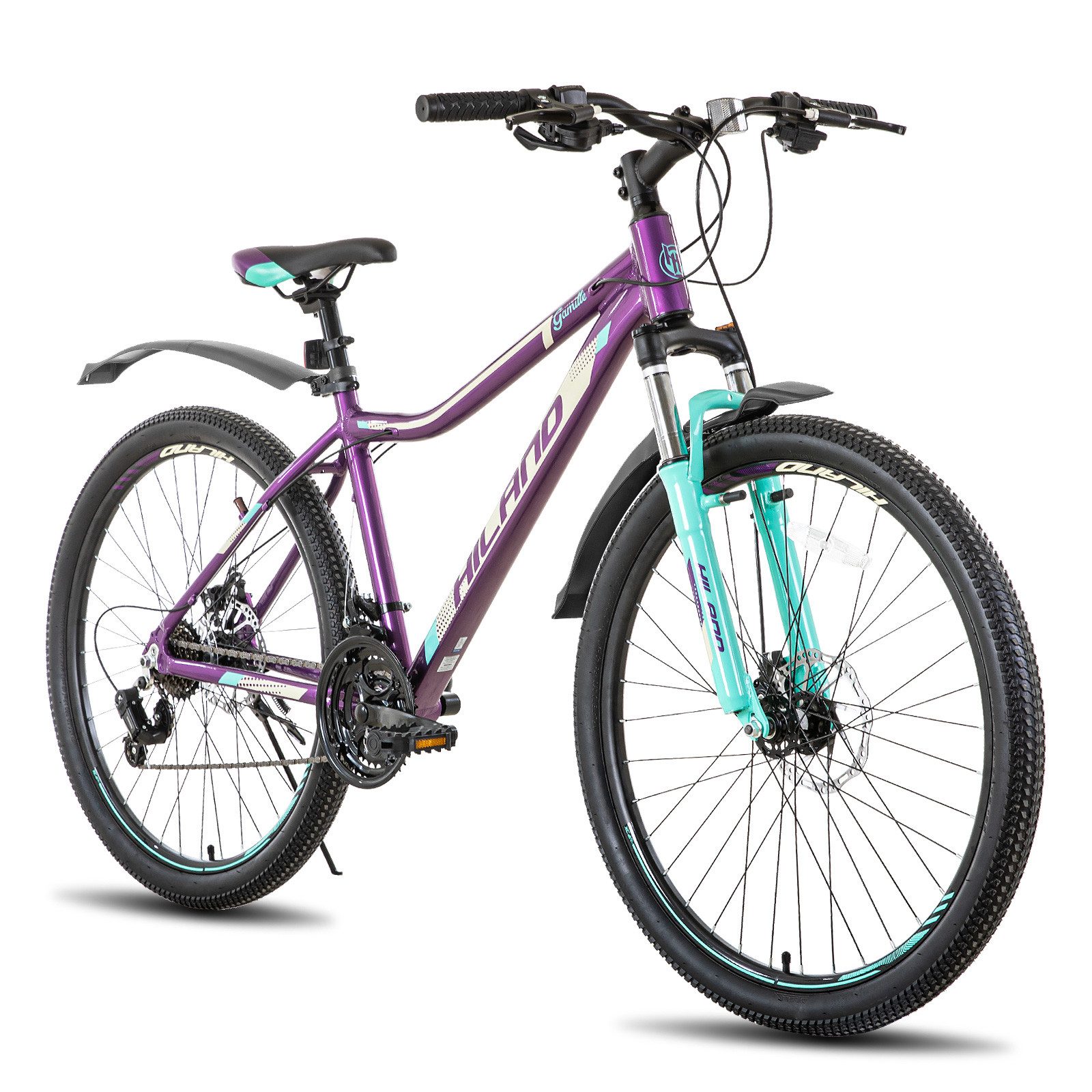 HILAND Mountainbike 26/27,5 Zoll Leichtgewichtiges bike für Frauen Ideal für alle Terrains, 21-Gang mit Lock-Out-Federgabel Dual-Scheibenbremsen, Aluminium-Rahmen