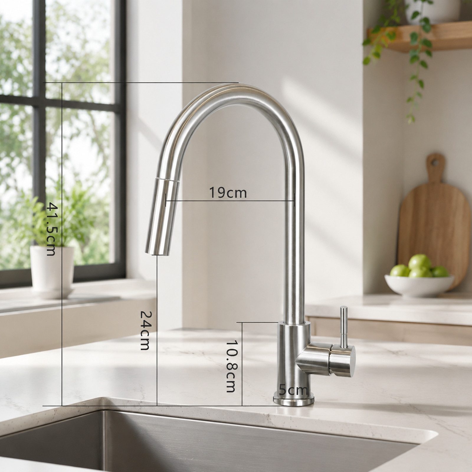Ledklang Küchenarmatur ausziehbar Schwarz/silber 2-in-1 Wasserhahn Brausekopf Pendelbrause (1-St) Edelstahl-Optik hoher Auslauf 360° schwenkbar für Spüle & Wasc – Bild 5 von 5
